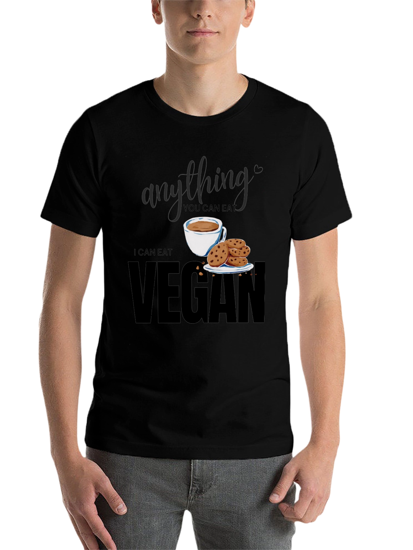 Black Vegan T-Shirt - Anything You Can Eat I Can Eat Vegan view 7