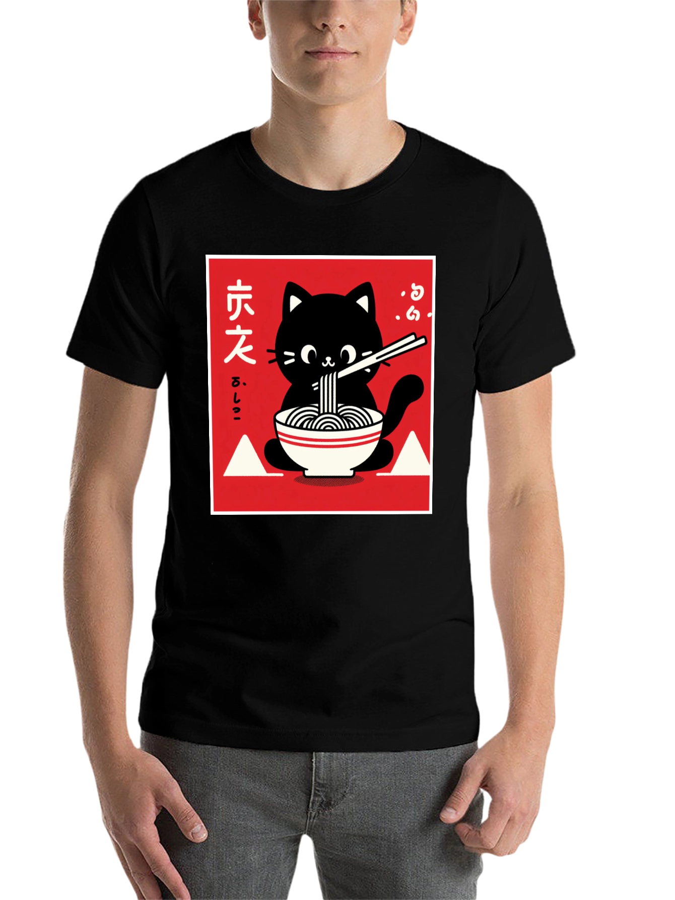 Black Ramen Cat Graphic T-Shirt - Black view 7