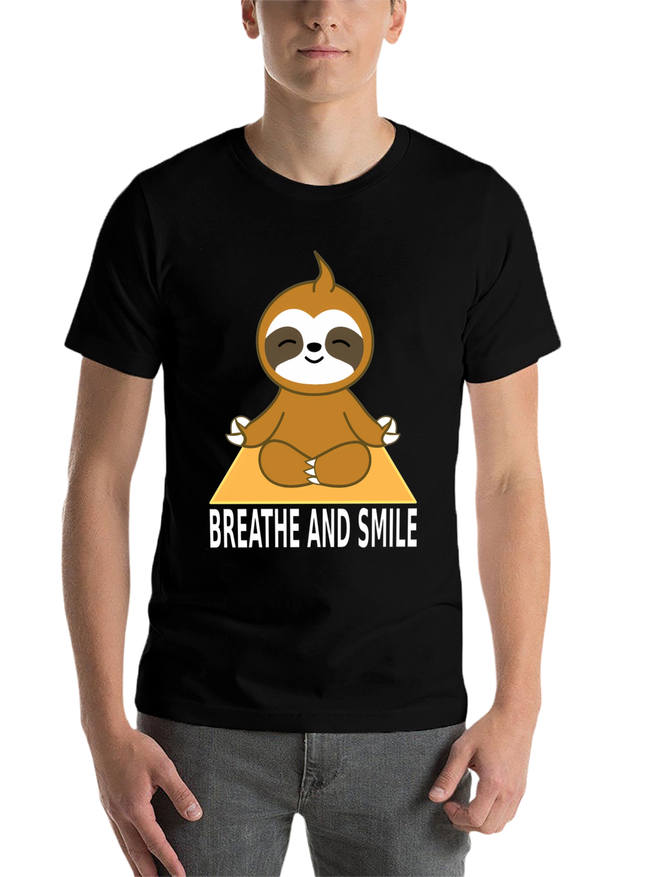 Black Meditating Sloth T-Shirt - Breathe and Smile view 7