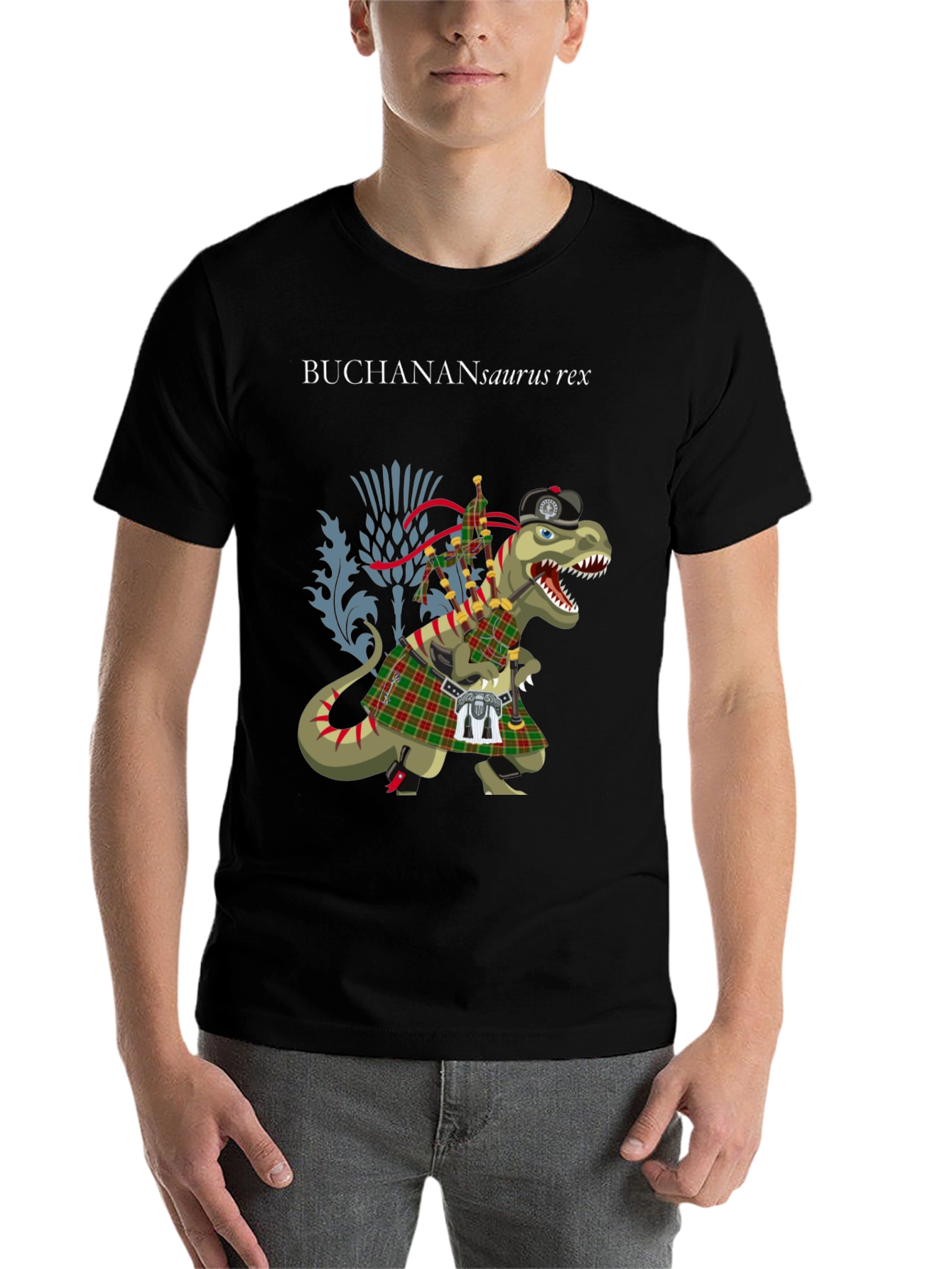 Black Buchanan T-Rex Scottish Kilt T-Shirt view 7