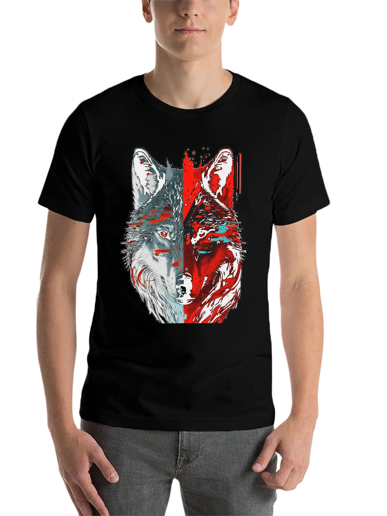 Black Wolf Graphic Tee - Unique Two-Faced Design view 7