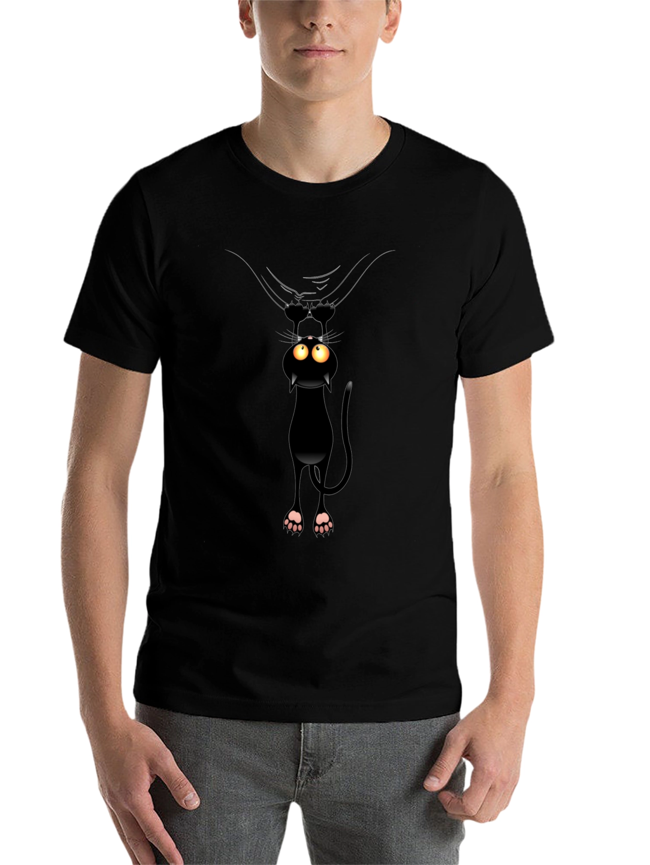 Funny Cat Hanging T-Shirt - Black Cotton Tee - 7