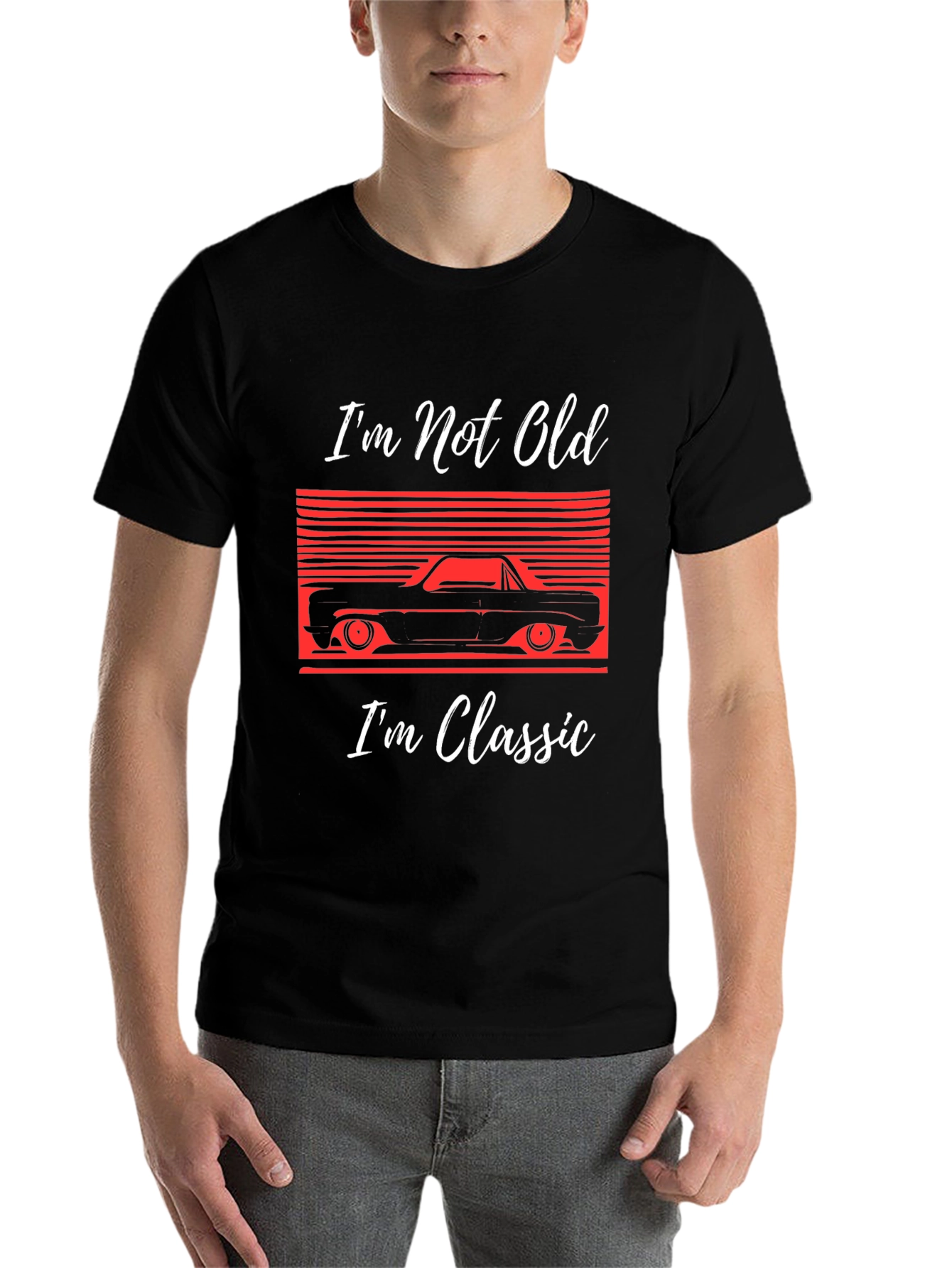 Black Classic Car T-Shirt: I'm Not Old, I'm Classic! view 7