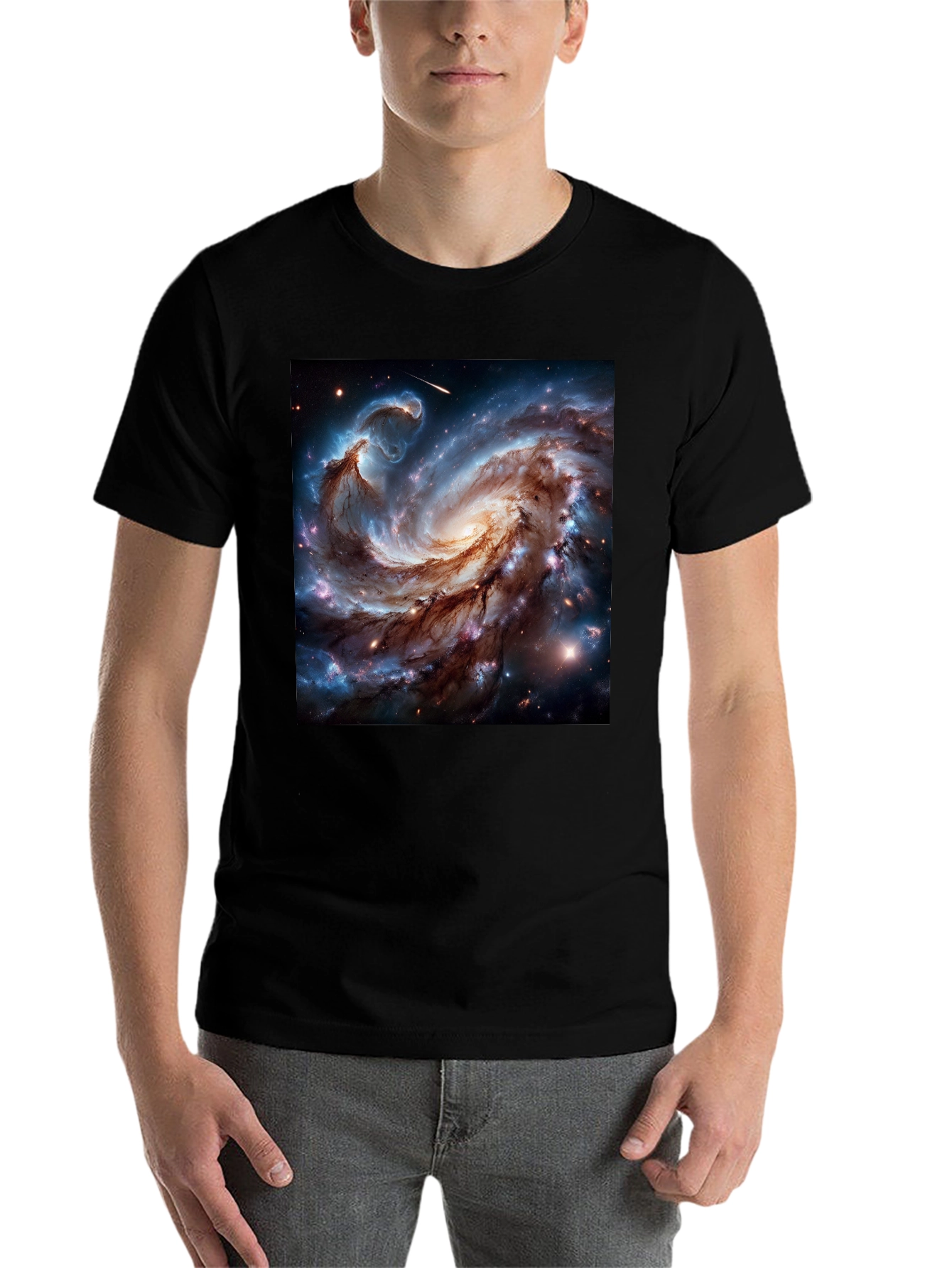 Black Cosmic Galaxy Graphic Tee - Black Cotton Blend T-Shirt view 7