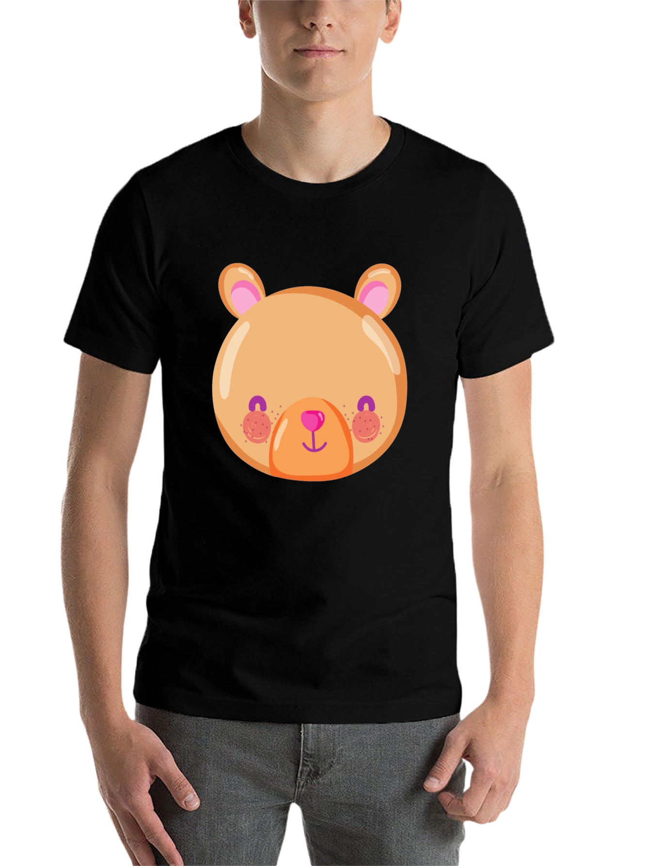 Black Cute Bear Face Graphic Tee - Soft Black T-Shirt view 7