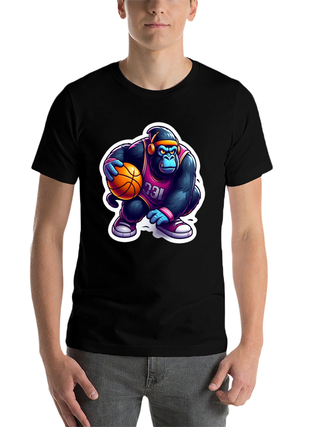 Black Gorilla Basketball T-Shirt - Cool Cartoon Design view 7
