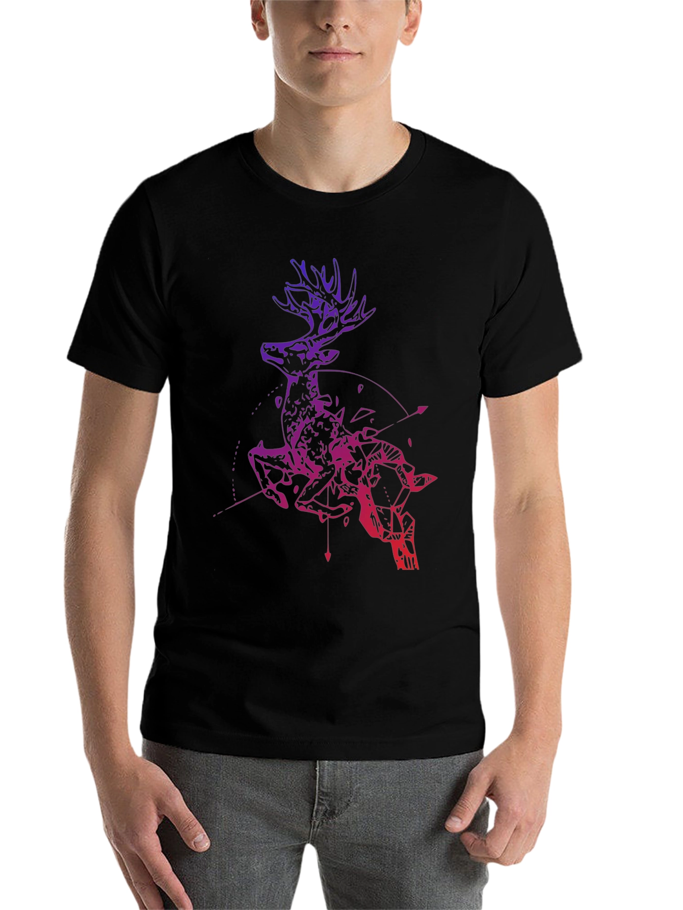 Black Geometric Deer Graphic Tee - Men's Black T-Shirt view 7