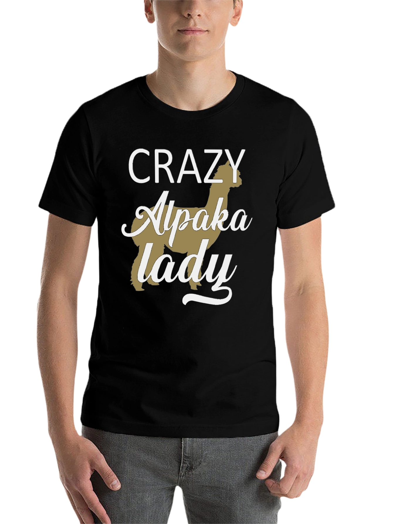 Black Crazy Alpaca Lady T-Shirt - Novelty Graphic Tee view 7