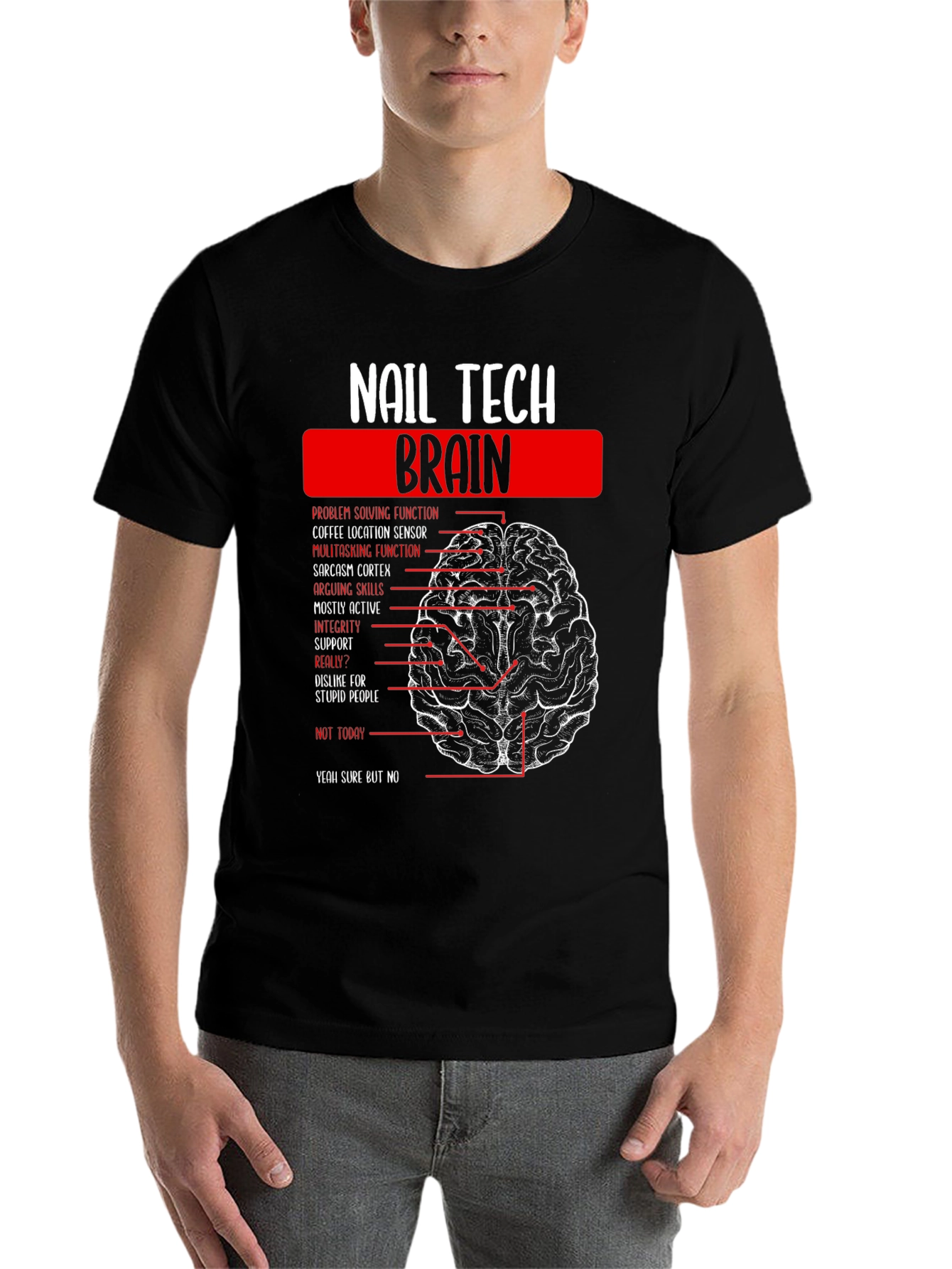Black Nail Tech Brain Anatomy Graphic T-Shirt view 7