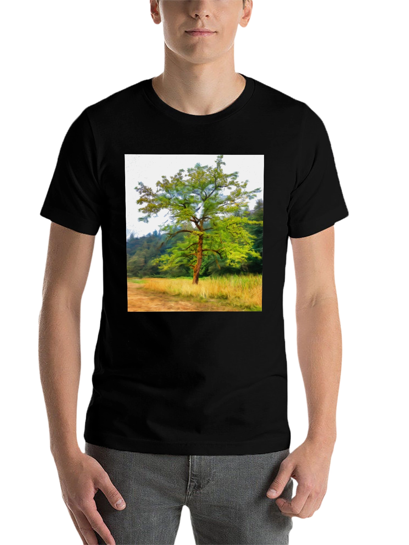 Black Nature Tree Graphic Black T-Shirt view 7