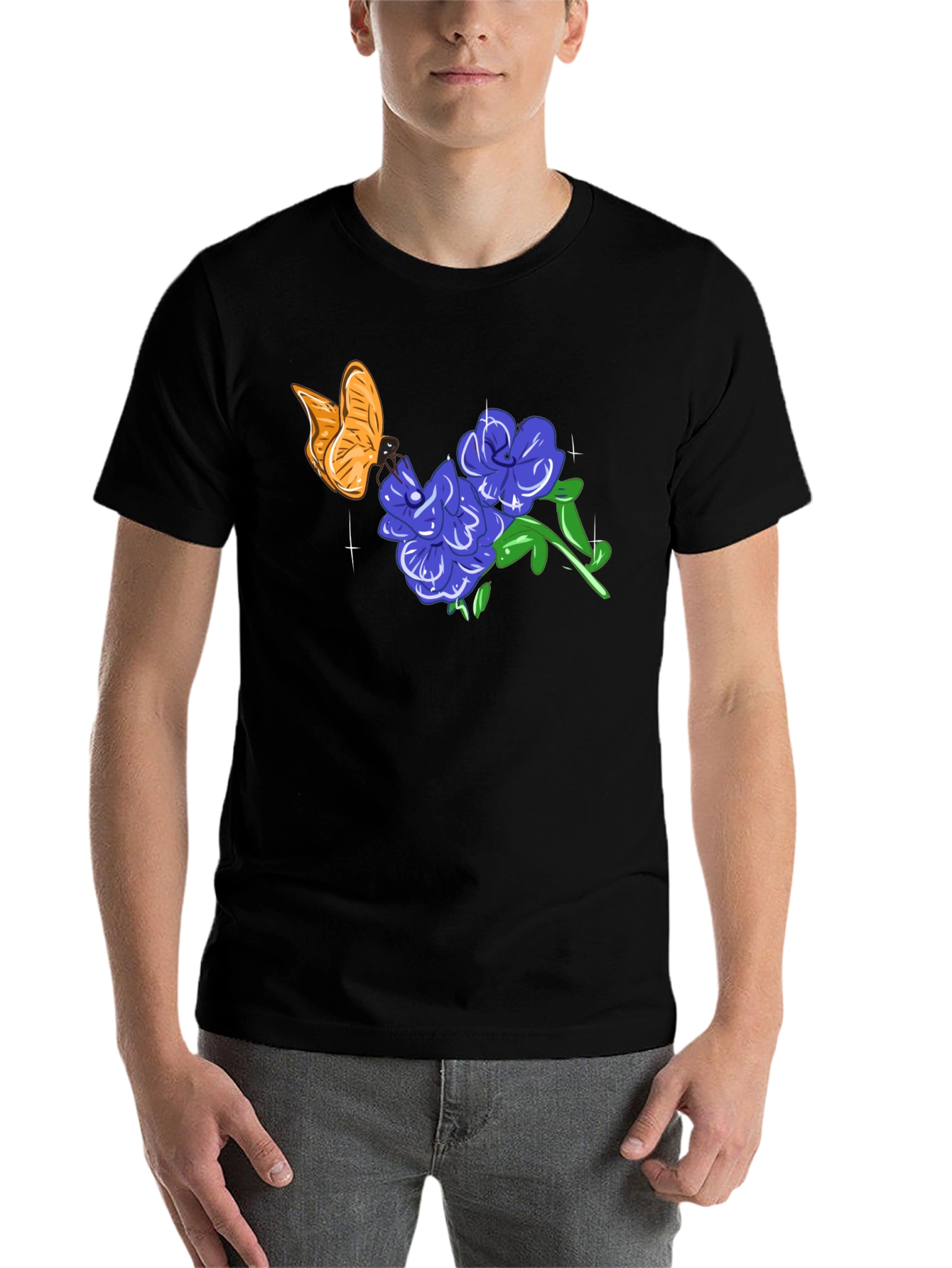 Black Butterfly & Floral Graphic T-Shirt view 7