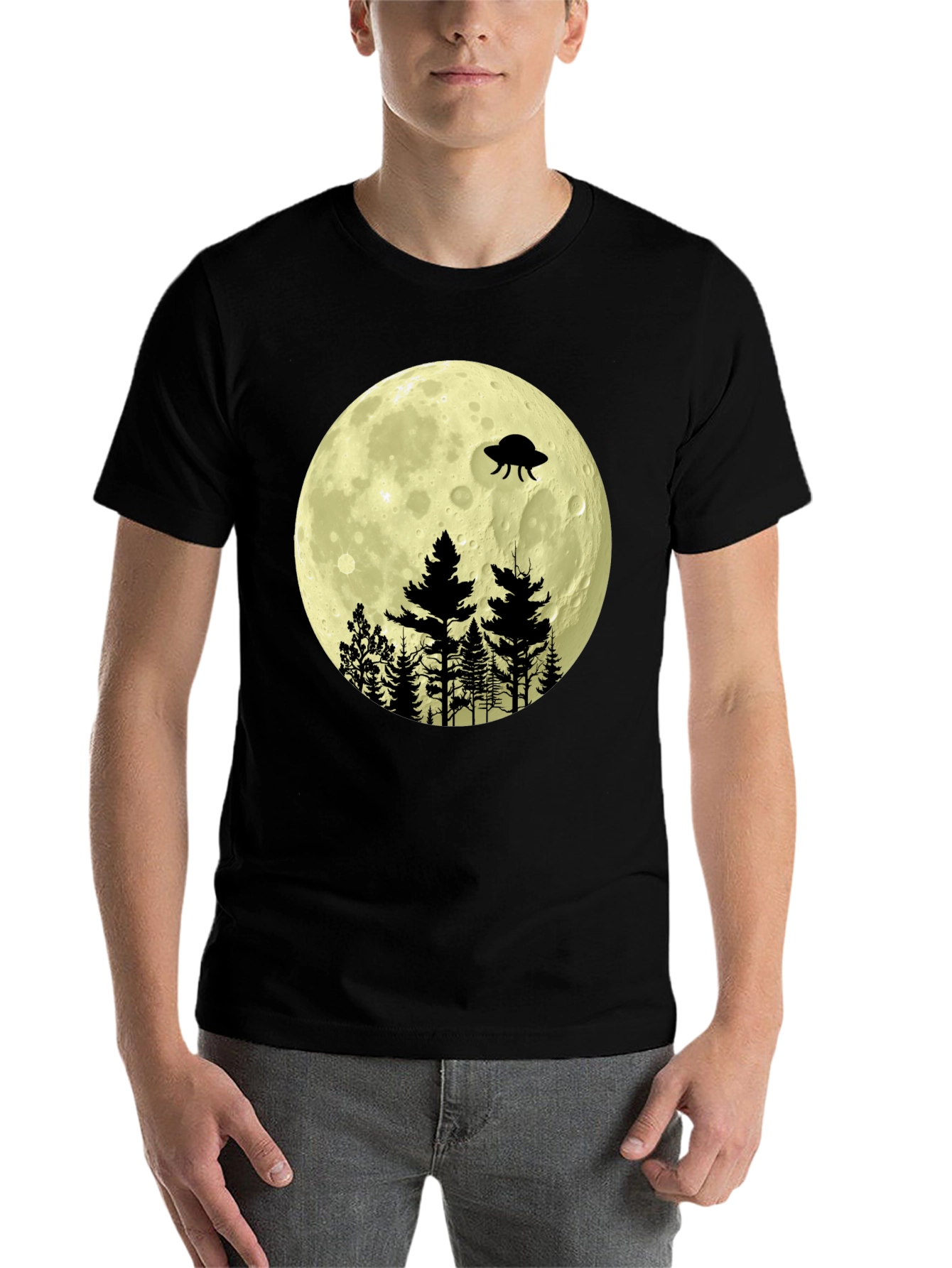 Black UFO Moon Forest Graphic Tee view 7