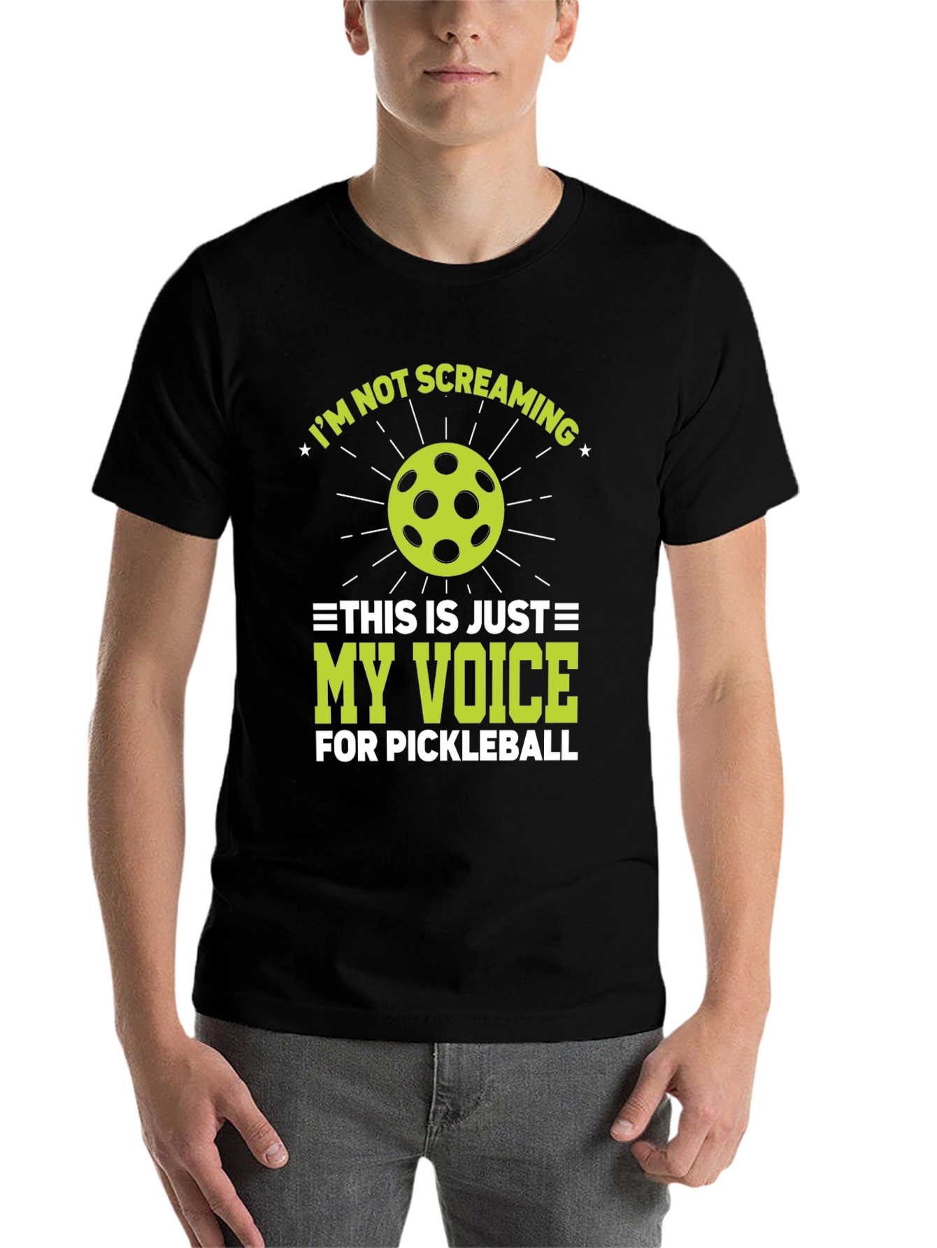 Black Pickleball Screaming Voice T-Shirt view 7