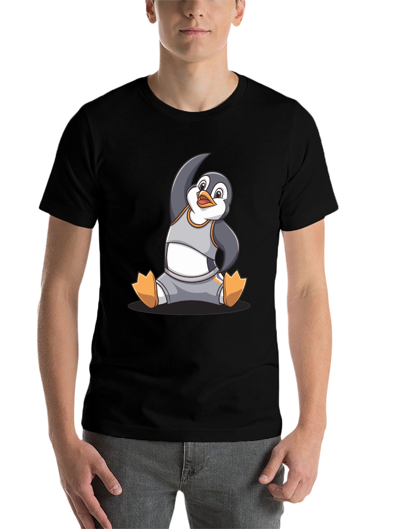 Black Yoga Penguin Graphic T-Shirt - Comfy Cotton Blend view 7