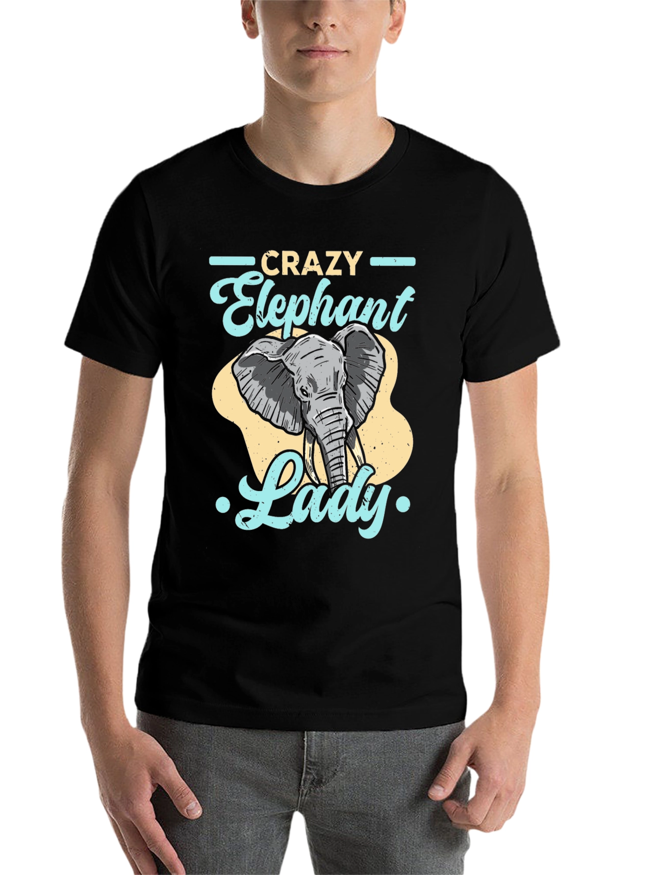 Black Crazy Elephant Lady Graphic Tee - Fun Animal Lover Shirt view 7