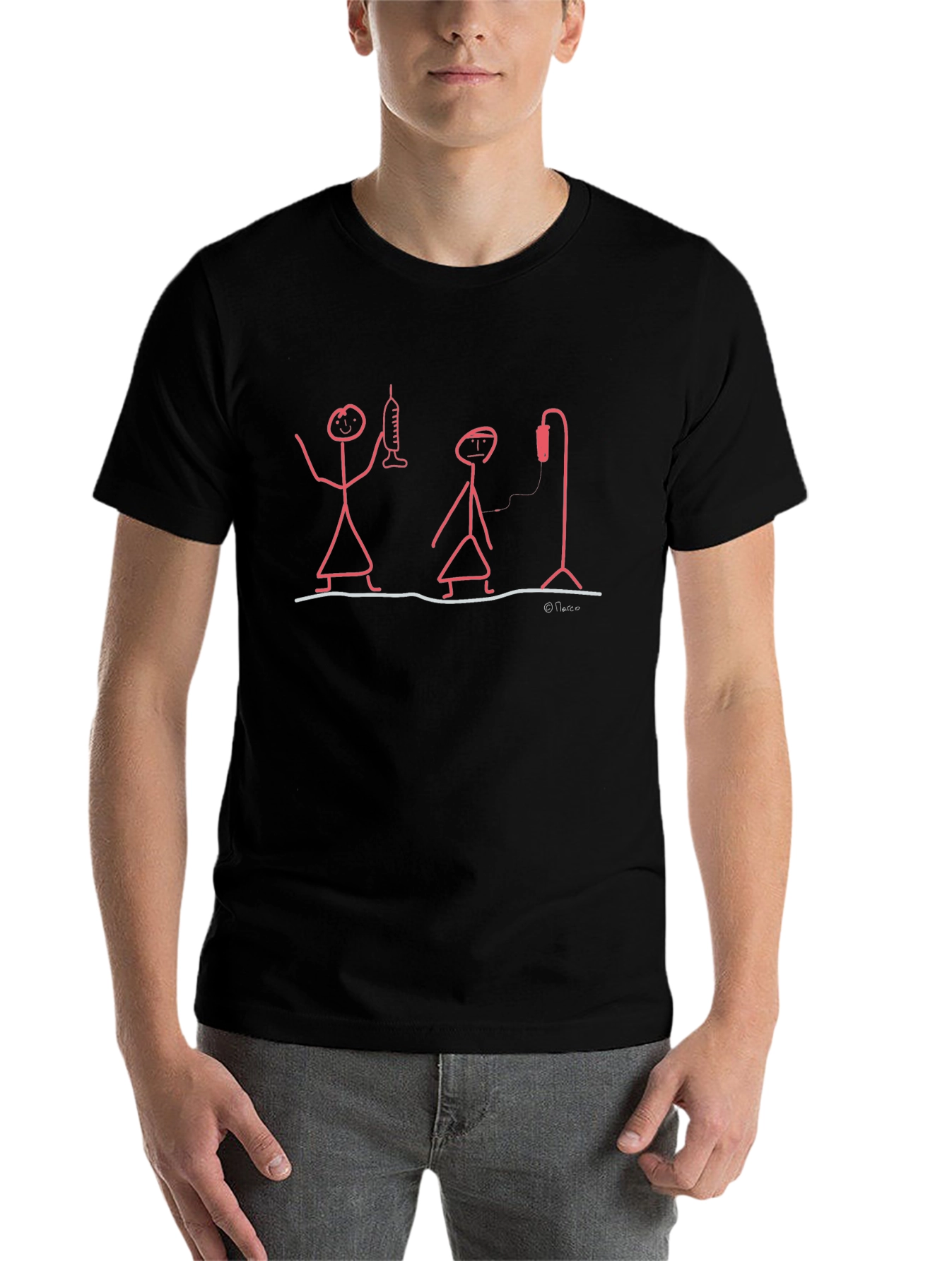Black Humorous Medical Stick Figure Graphic T-Shirt view 7