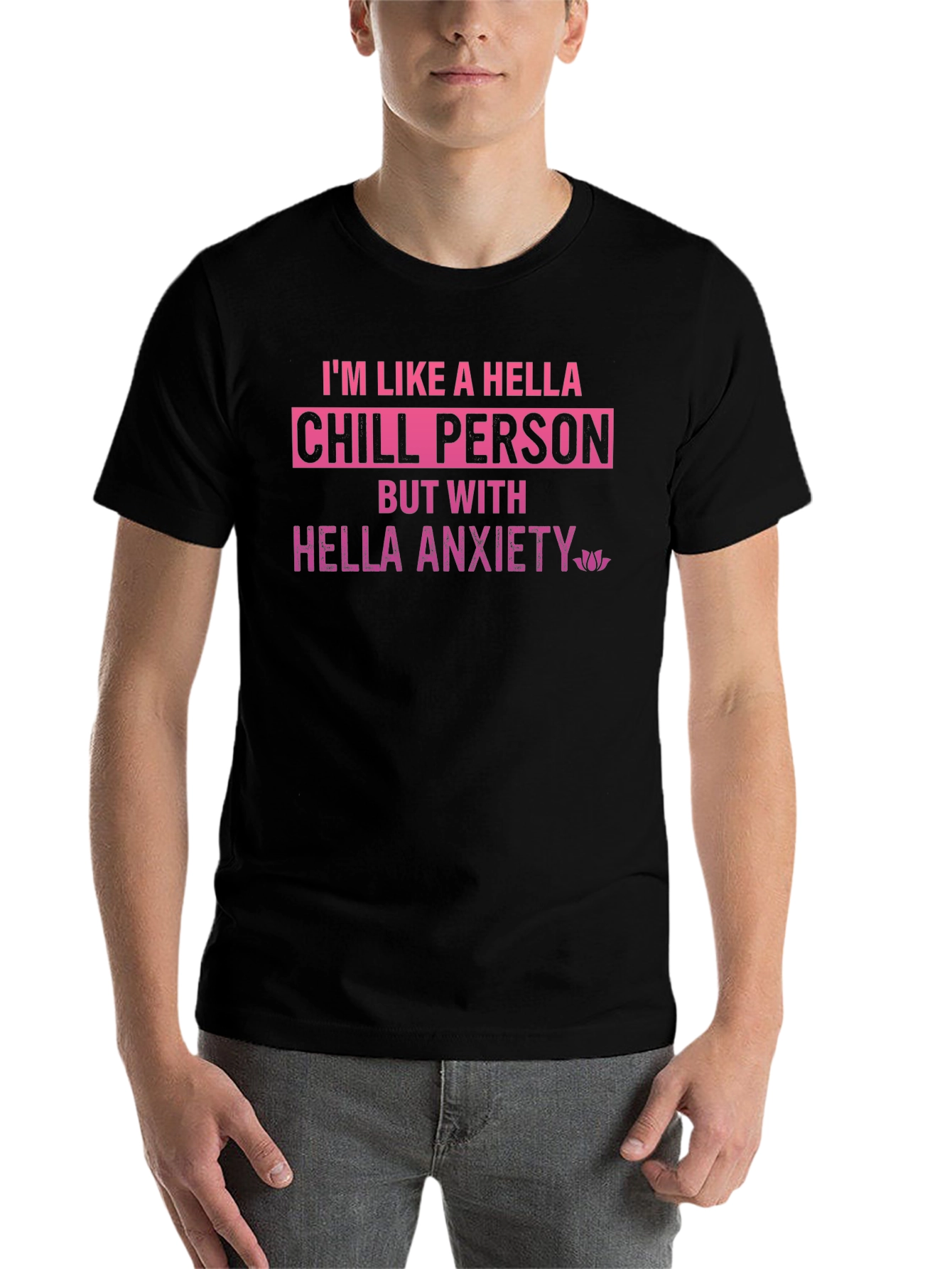 Black Chill Person Tee: Hella Anxiety Shirt view 7
