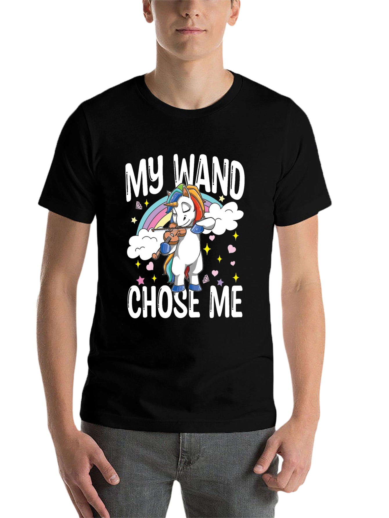 Black My Wand Chose Me Unicorn T-Shirt - Black view 7