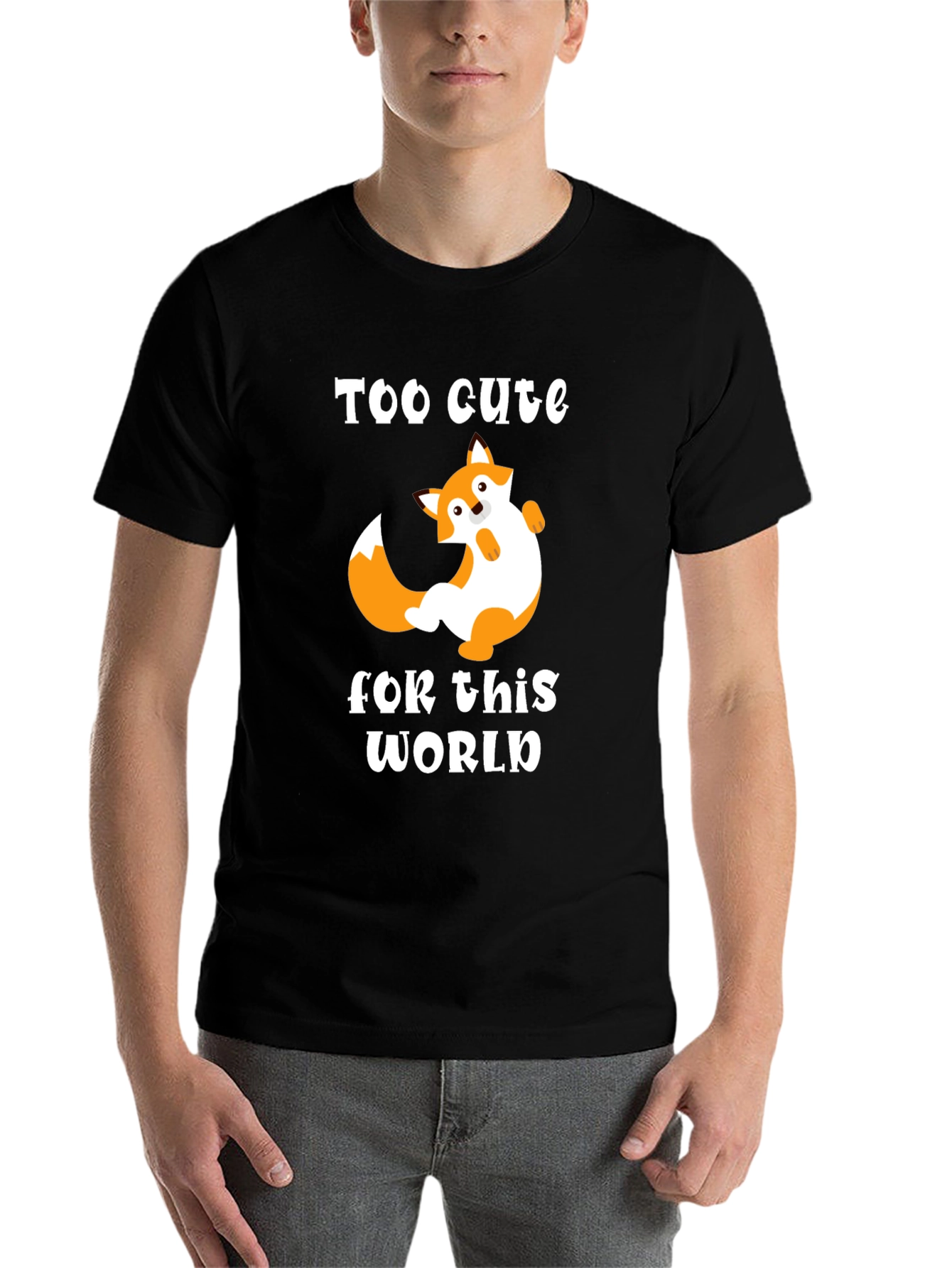 Black Cute Fox Graphic Tee - Too Cute For This World T-Shirt view 7