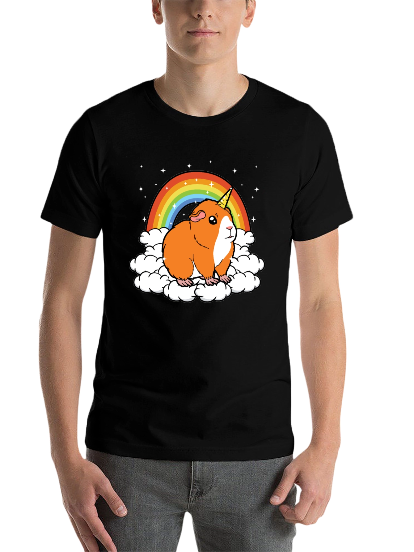 Black Guinea Pig Unicorn Rainbow Graphic Tee view 7