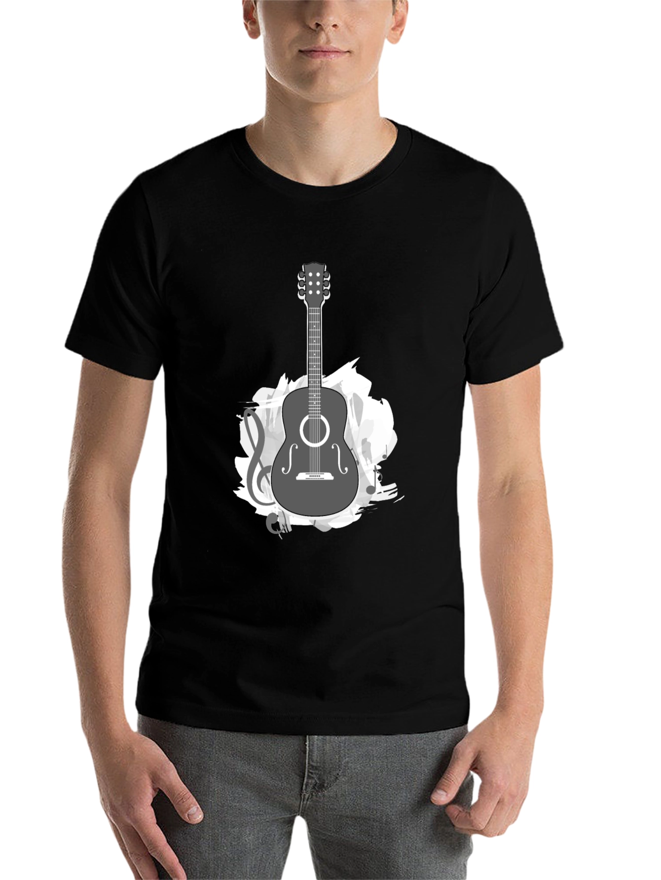 Black Guitar Music Graphic Tee - Black Cotton T-Shirt view 7