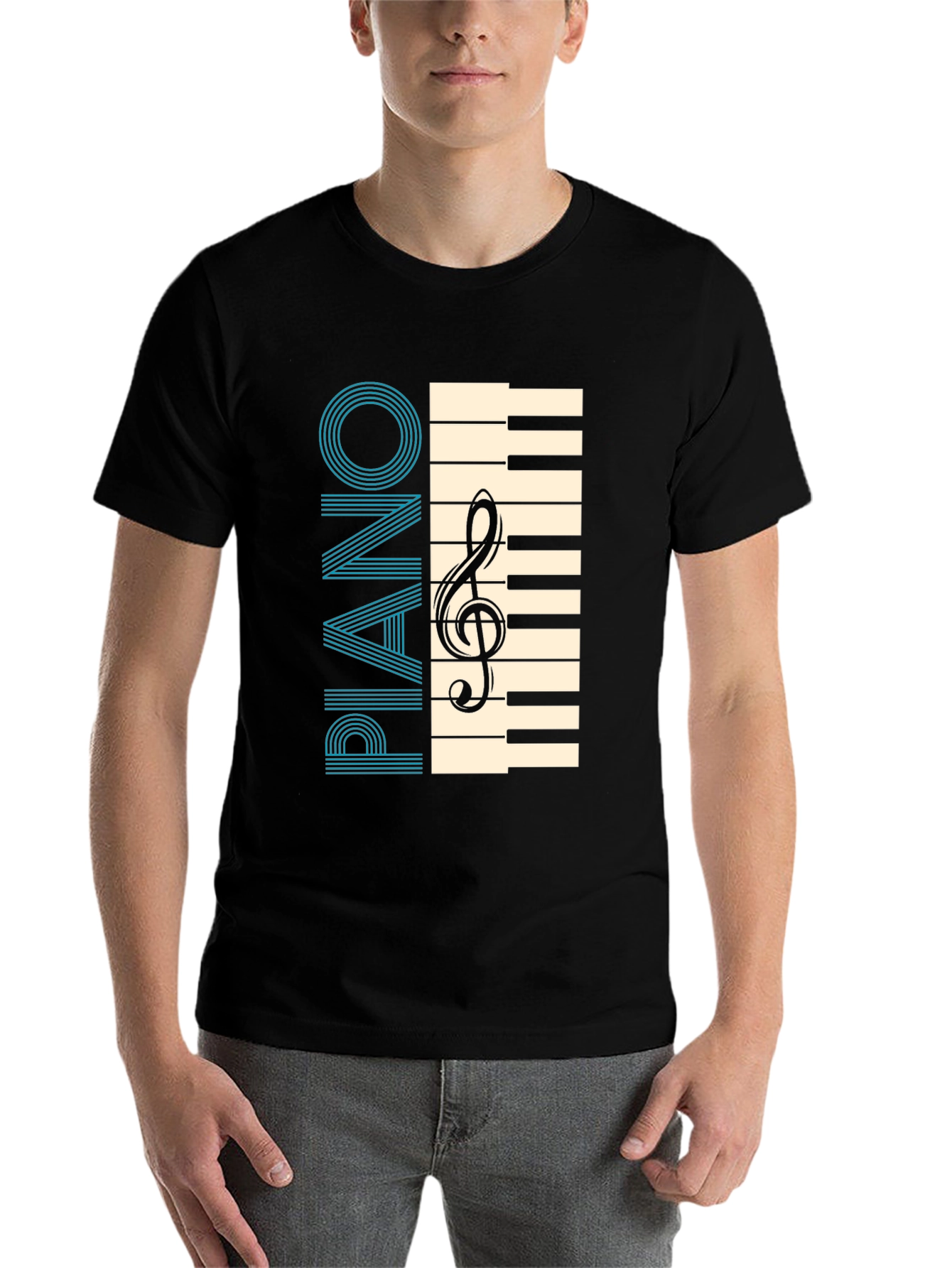 Black Piano Keys & Clef Graphic T-Shirt - Musician's Style view 7