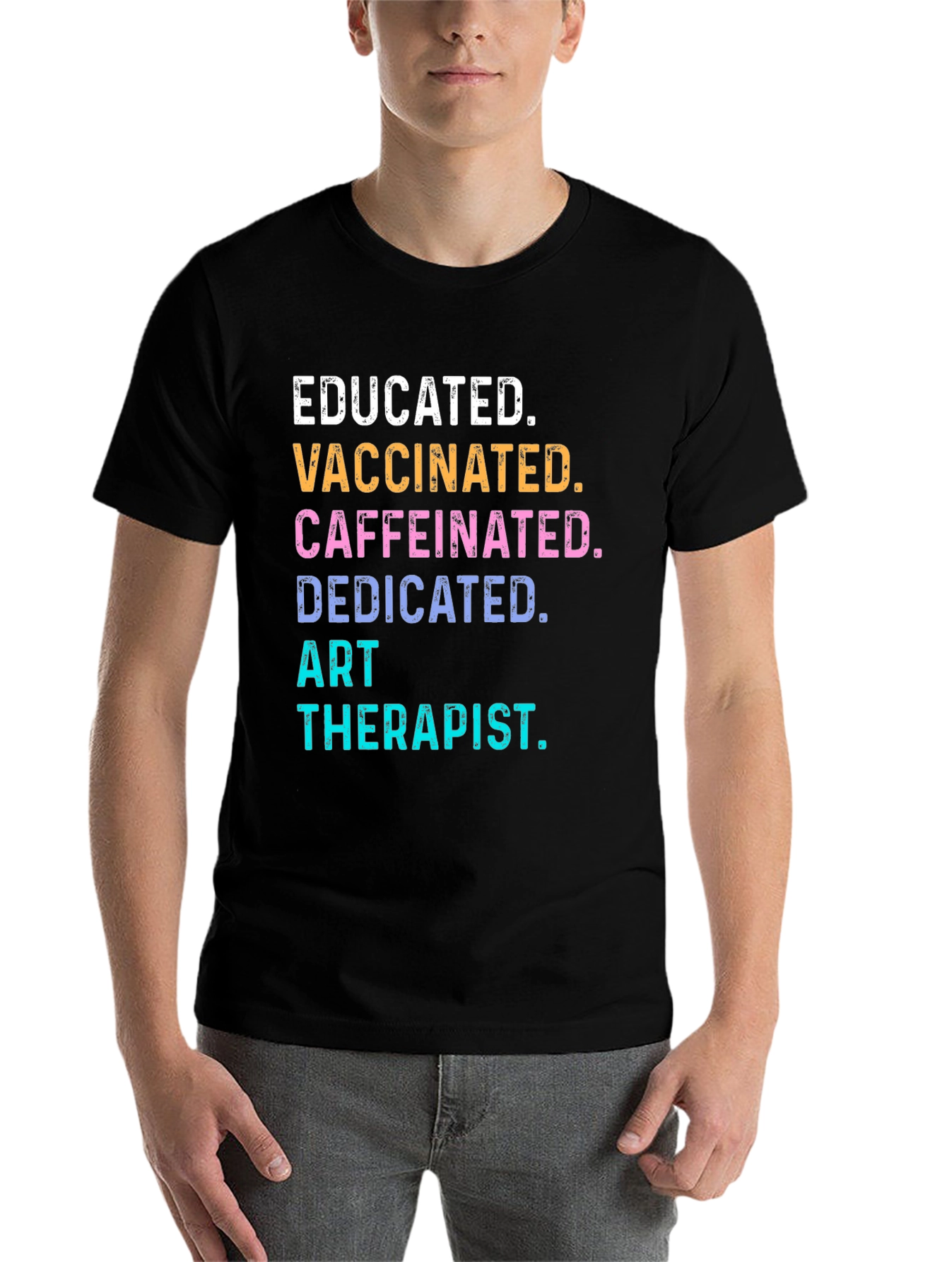 Black Educated Vaccinated Art Therapist Novelty T-Shirt view 7
