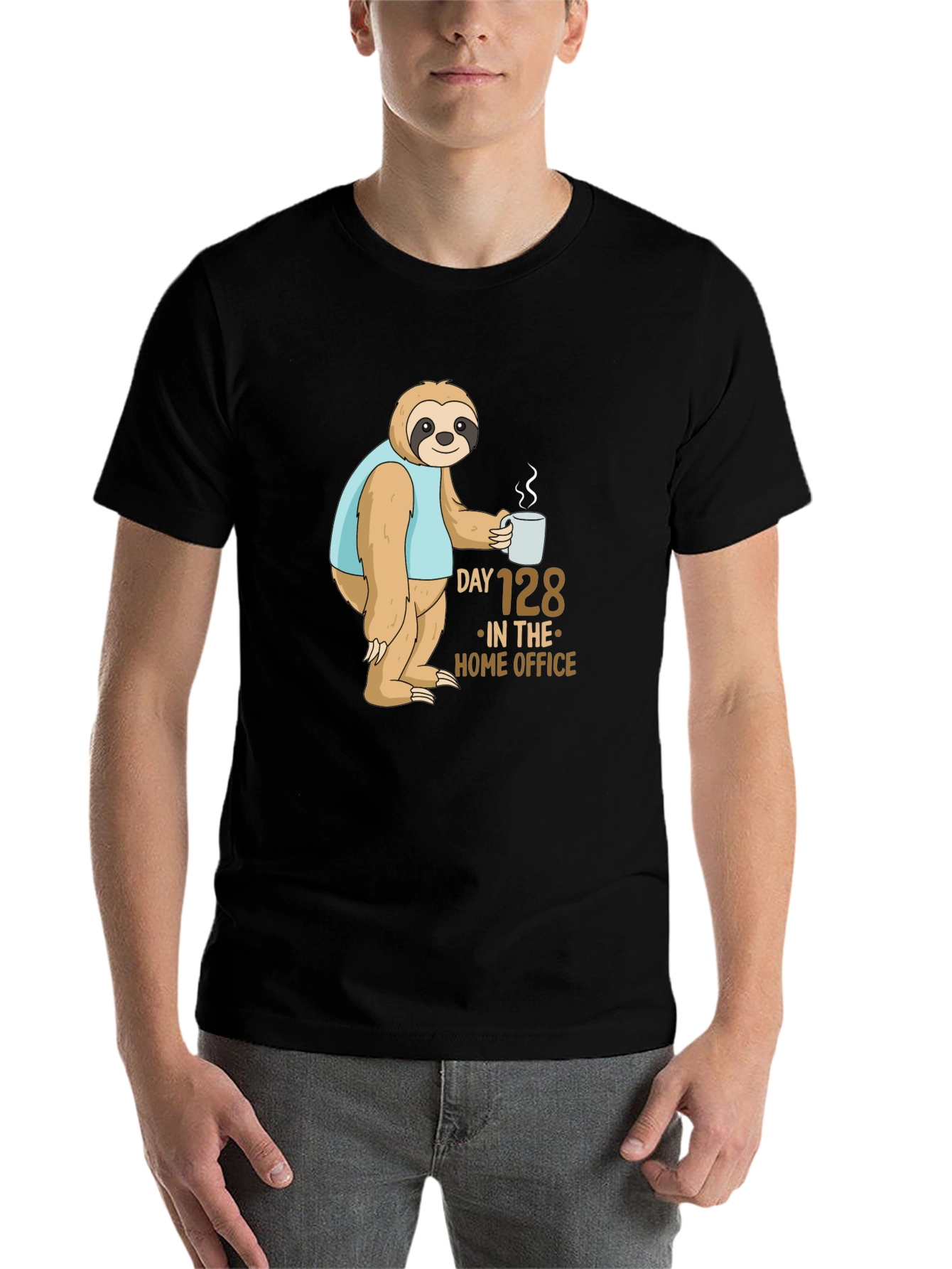 Black Sloth Day 128 Home Office T-Shirt view 7