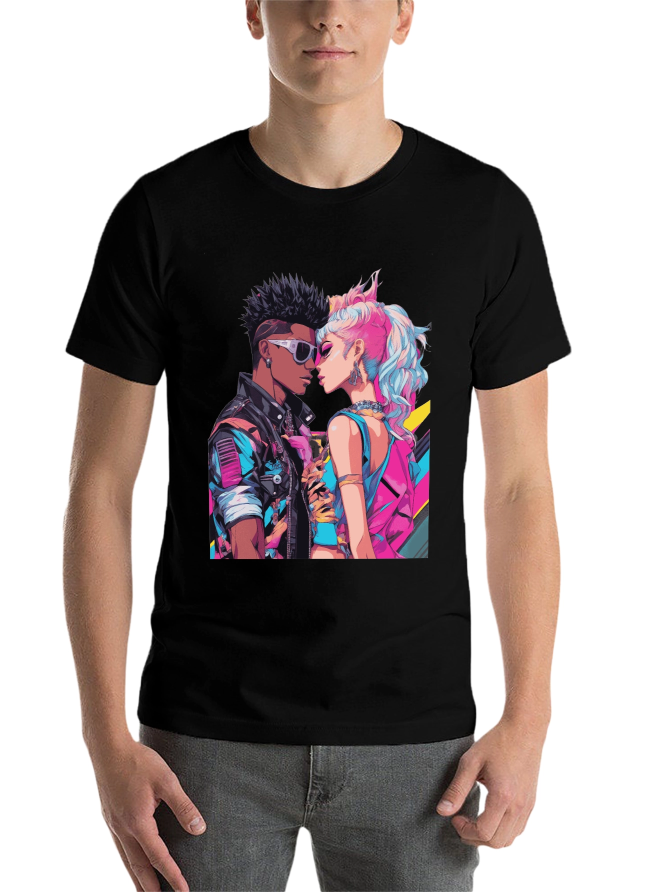 Black Retro Romance Graphic Tee - Cool Couple T-Shirt view 7