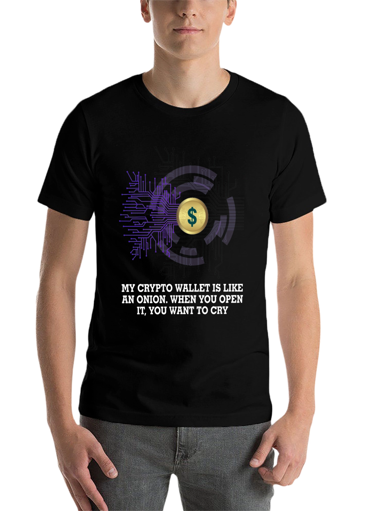Black Crypto Wallet Onion T-Shirt view 7