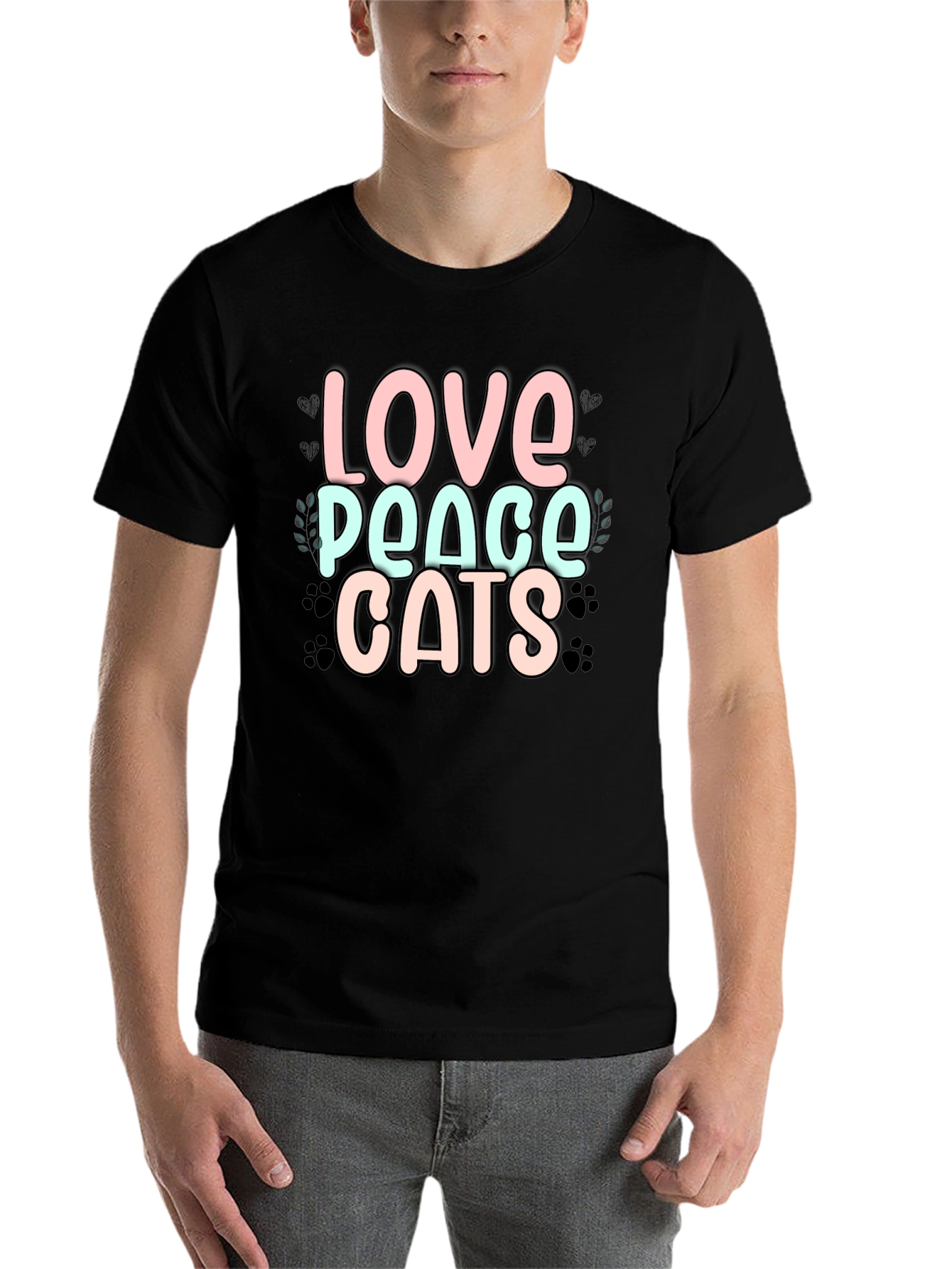 Love Peace Cats Black T-Shirt - 7