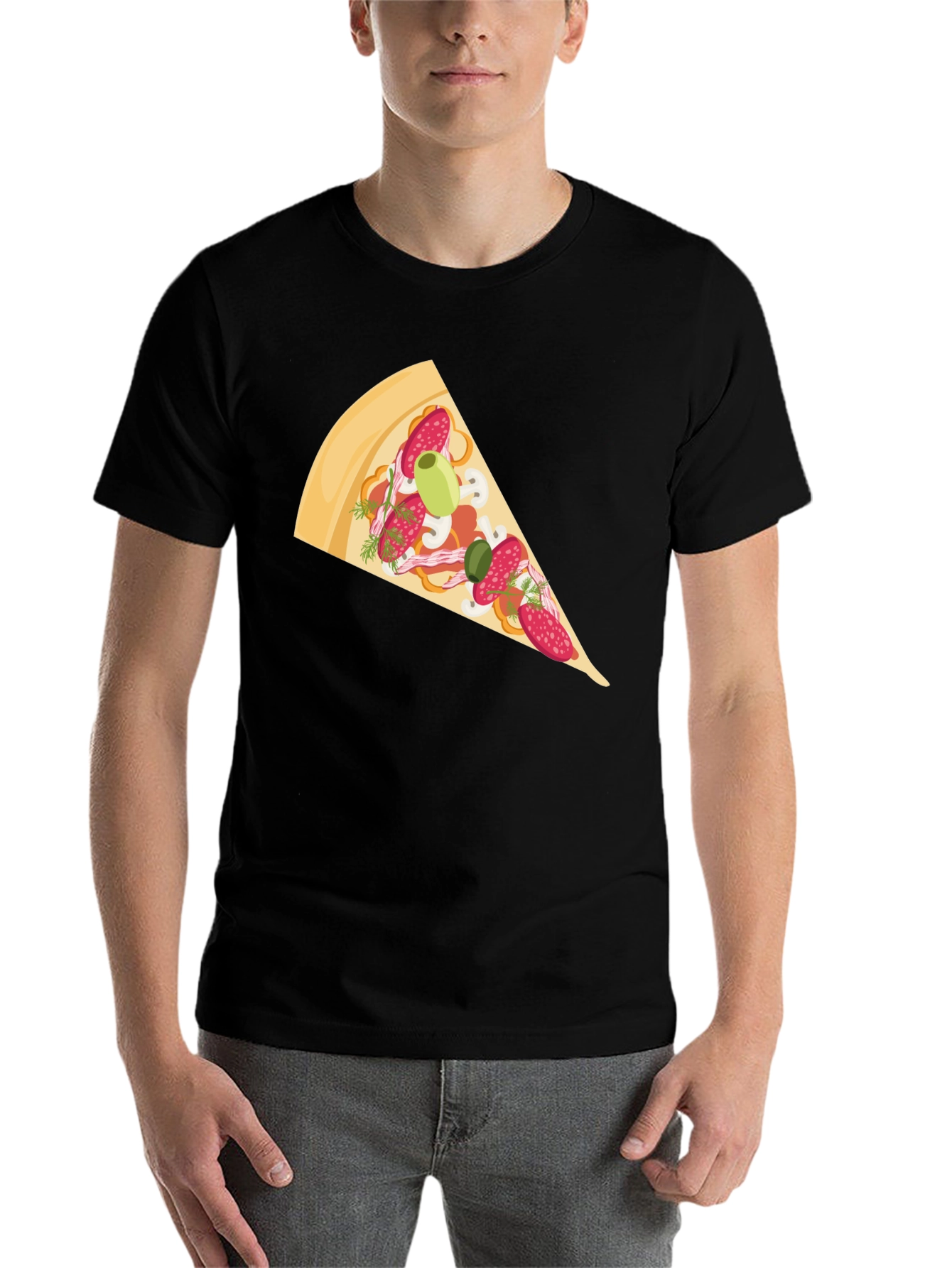 Black Pizza Slice Graphic Tee - Casual Black T-Shirt view 7