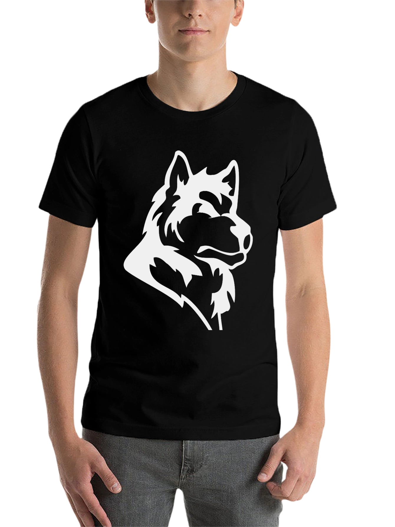 Black Black T-Shirt with White Wolf Graphic view 7