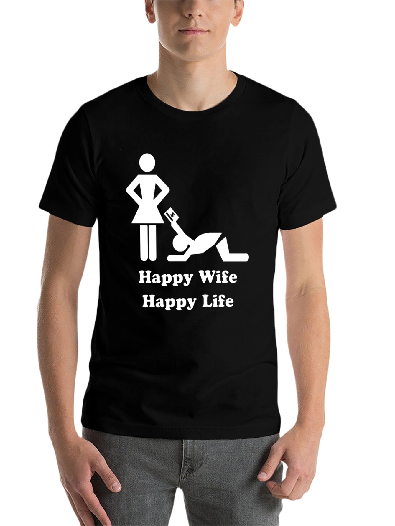 Black Happy Wife Happy Life Black Graphic Tee view 7