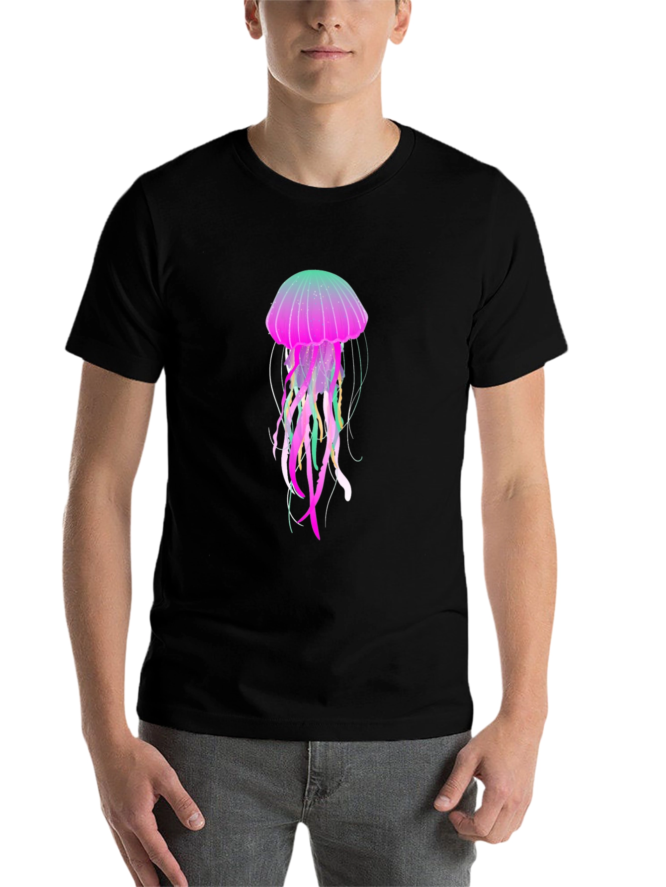 Black Neon Jellyfish Graphic Black T-Shirt view 7