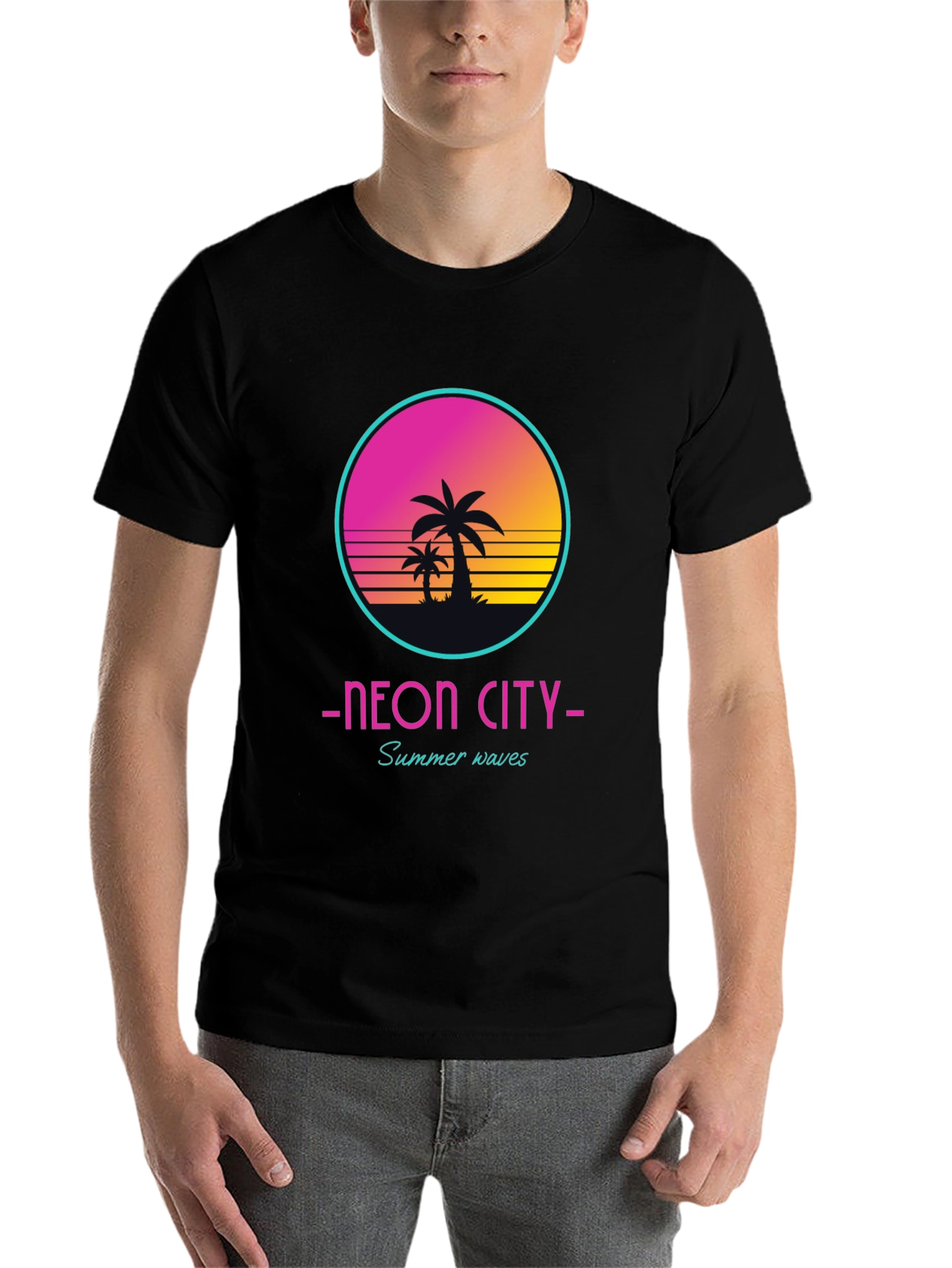 Black Neon City Summer Waves Graphic Tee view 7