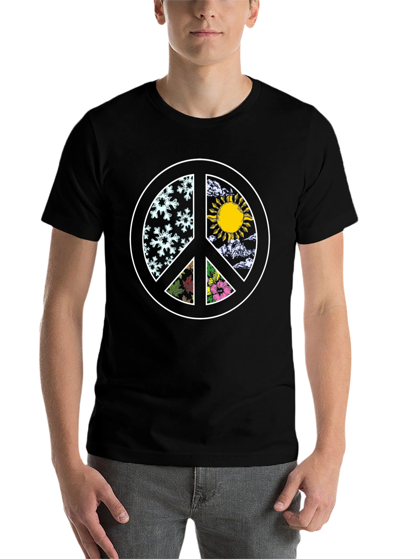 Black Peace Sign Seasons T-Shirt - Black view 7