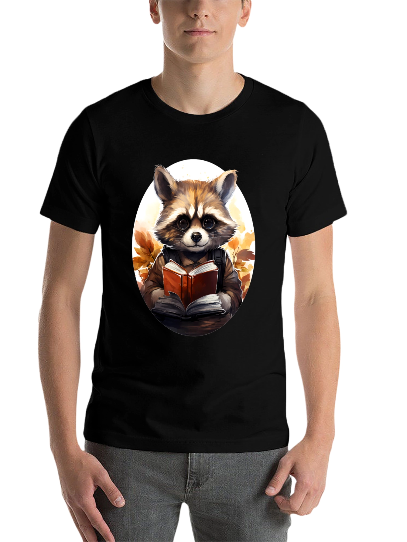 Black Raccoon Reader Graphic Tee - Black Cotton view 7