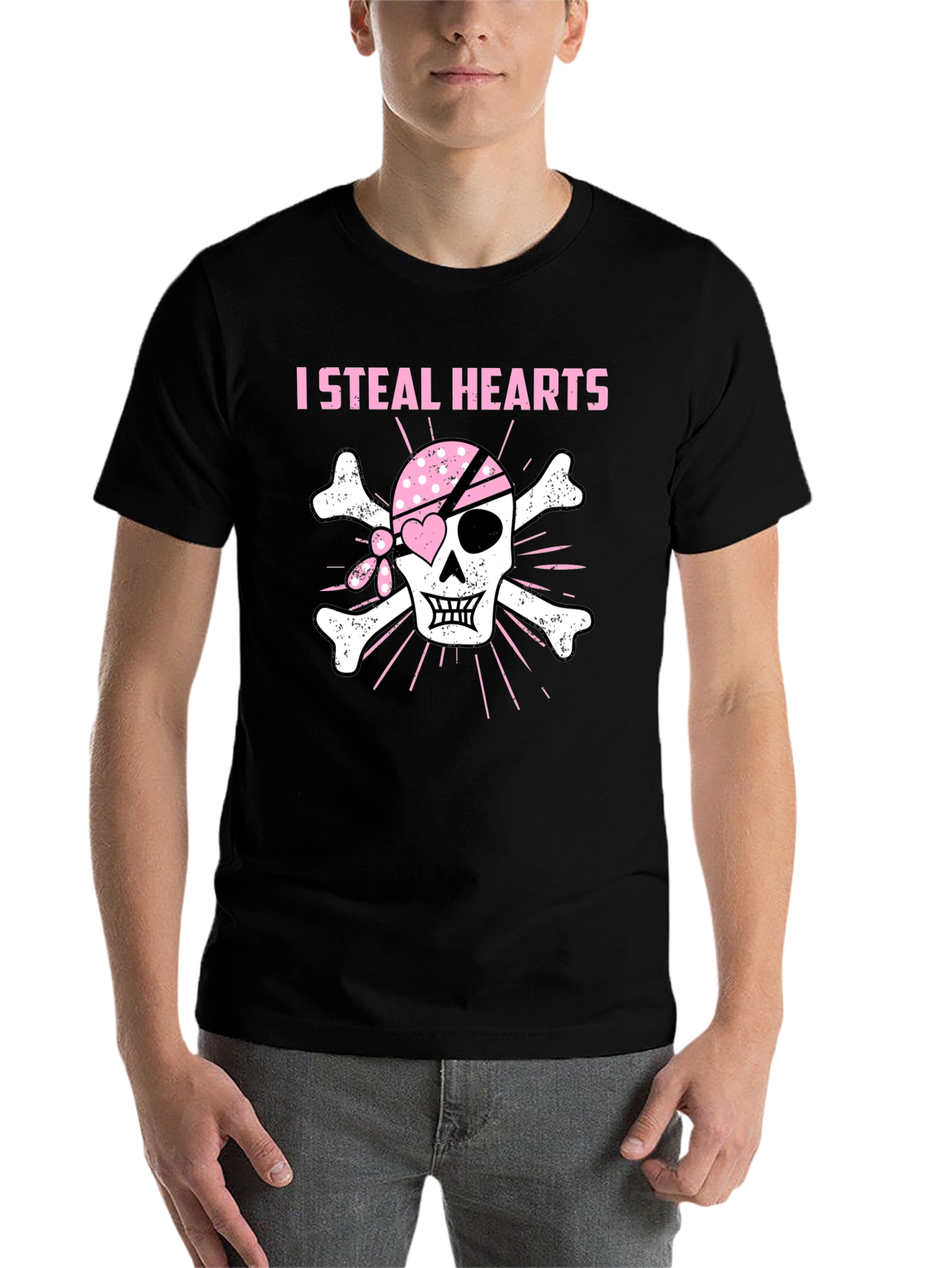 Black I Steal Hearts Pirate Skull T-Shirt view 7