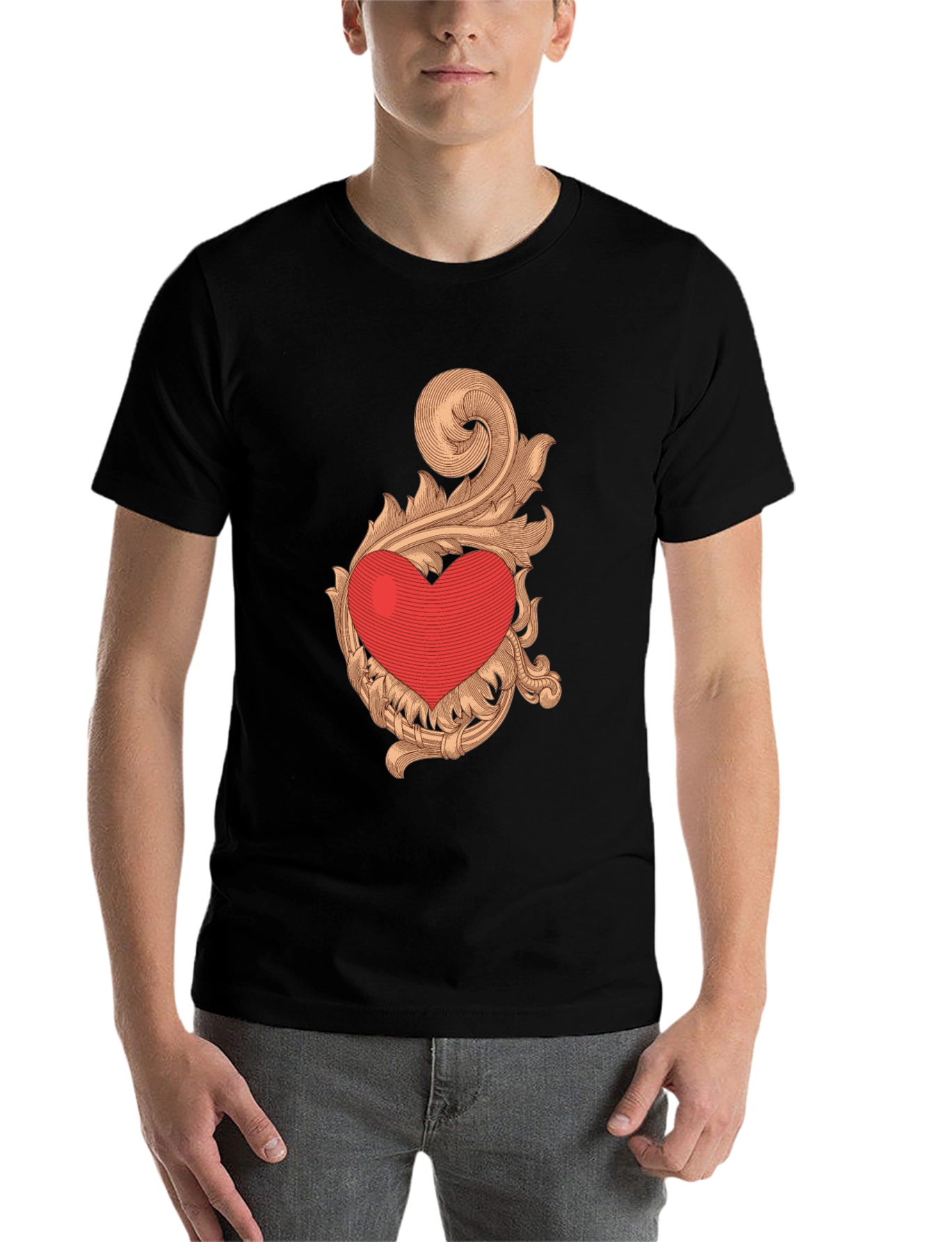 Heart Scrollwork Black Graphic Tee - 7