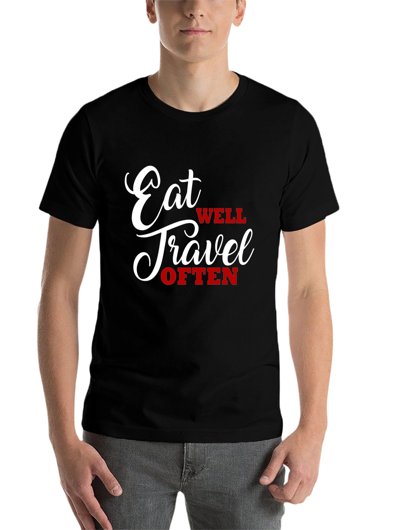 Black Eat Well Travel Often Graphic Tee view 7