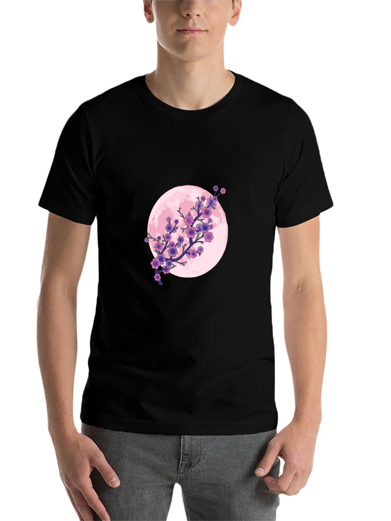 Black Floral Moon Graphic Tee - Black Cotton T-Shirt view 7