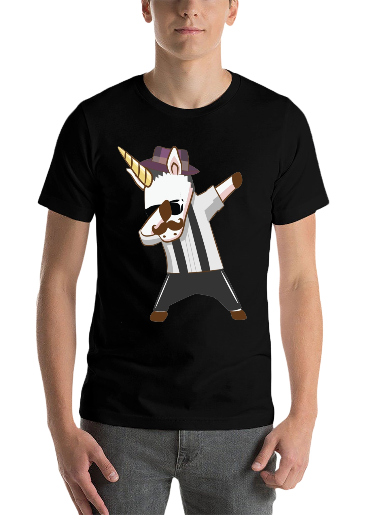 Black Dabbing Unicorn T-Shirt: Unique Cartoon Design view 7