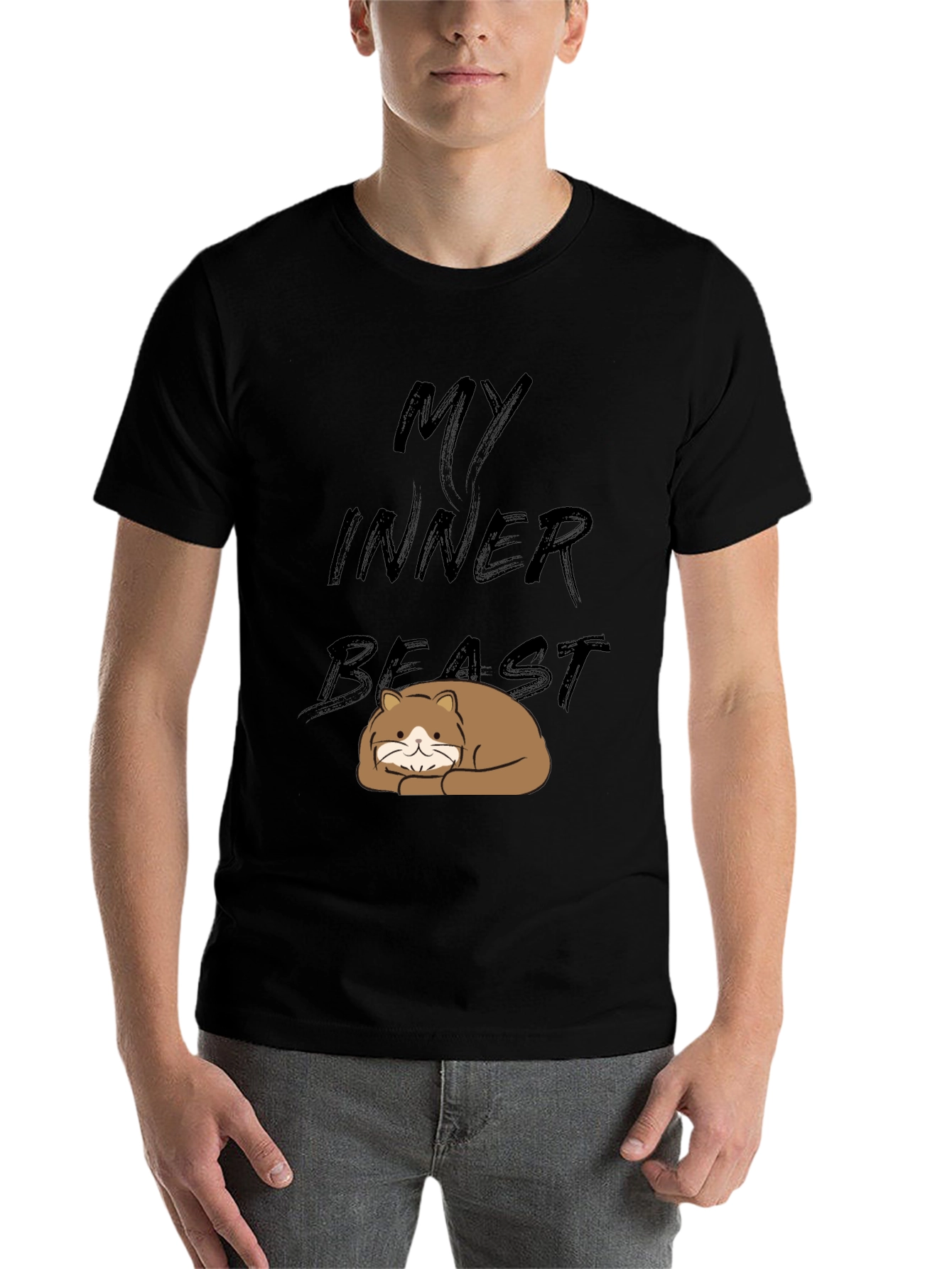 Black My Inner Beast T-Shirt - Cute Cat Graphic Tee view 7