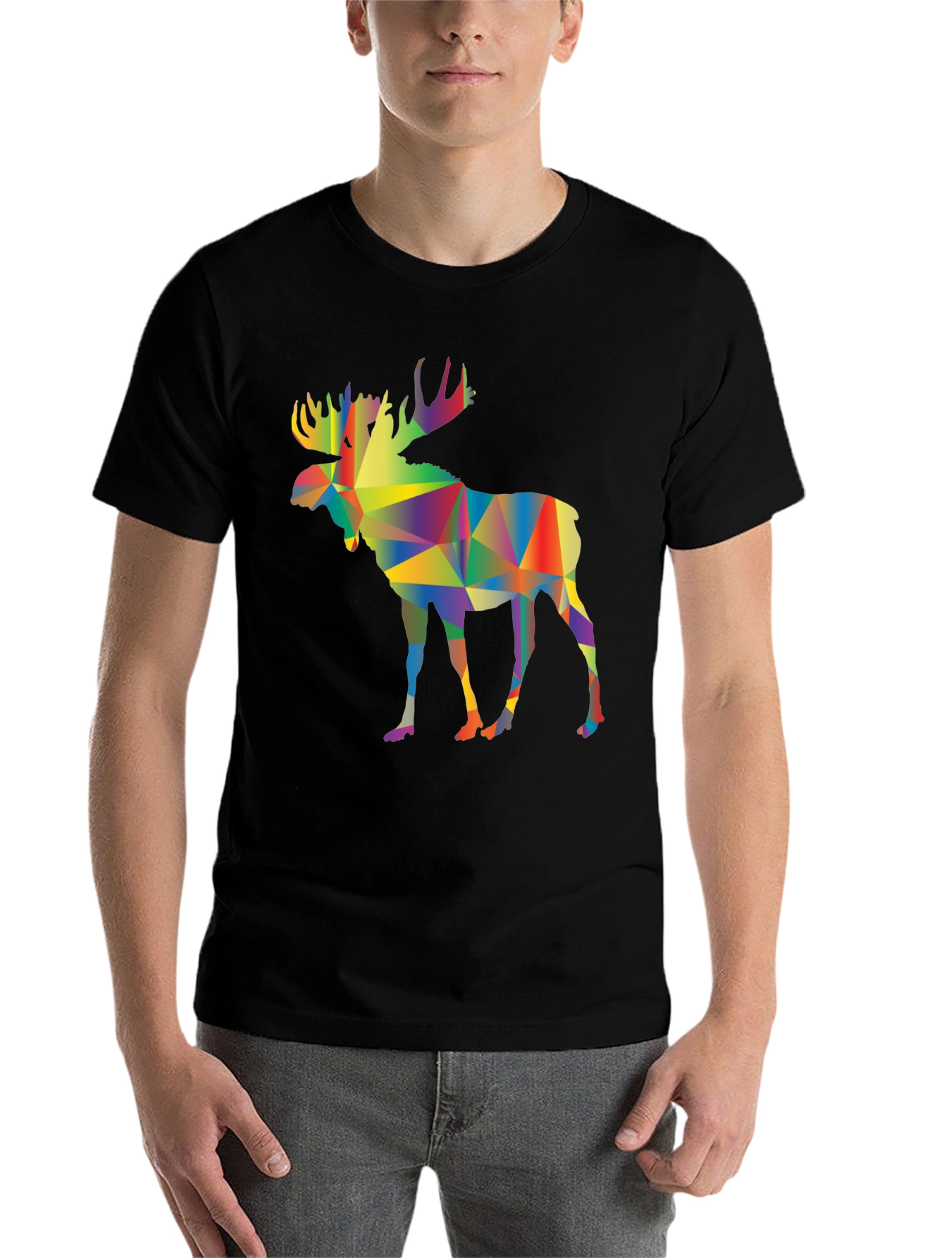 Black Geometric Moose Graphic Tee - Black view 7