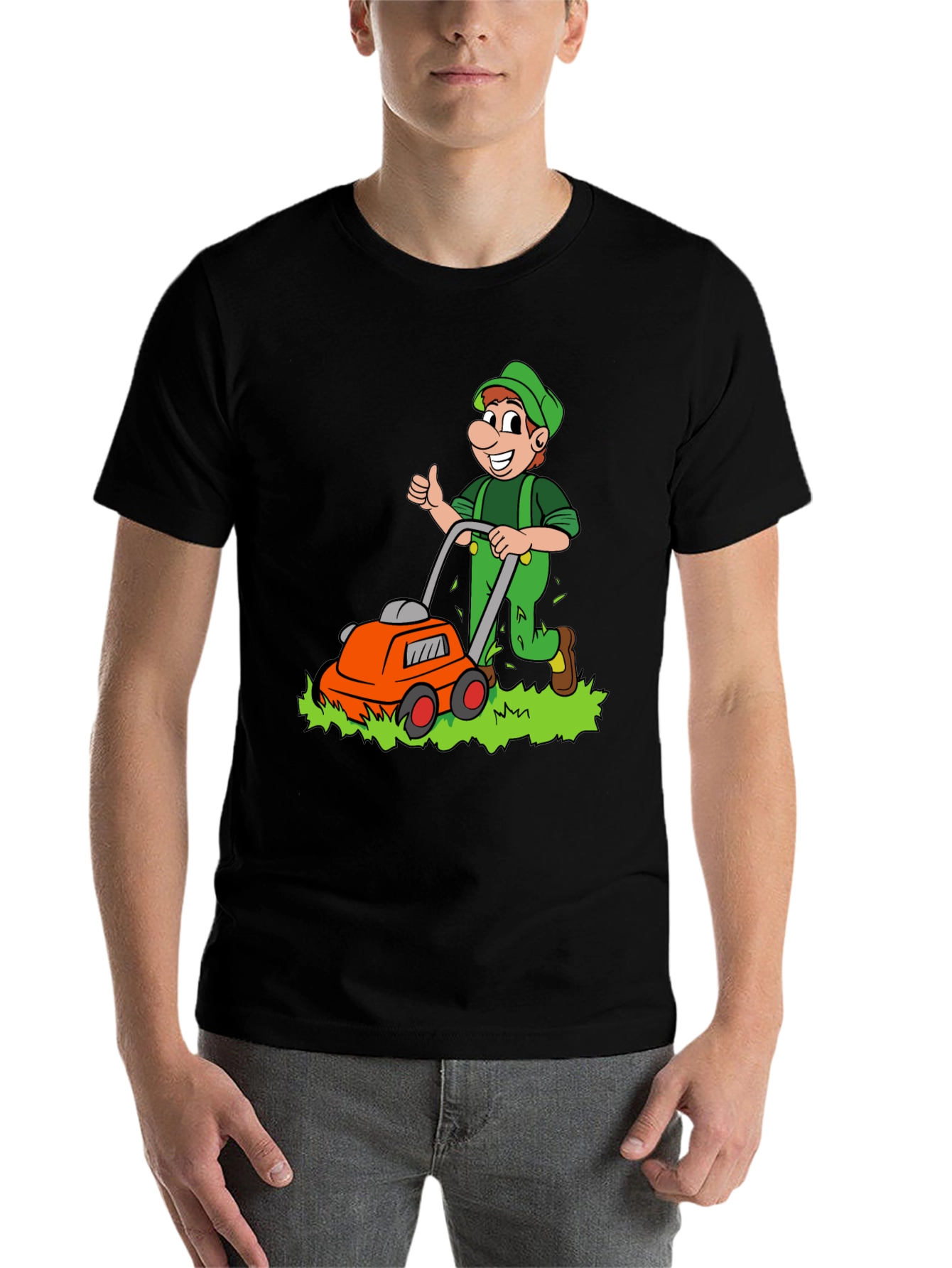 Black Lawn Mower Man T-Shirt - Cartoon Graphic Tee view 7