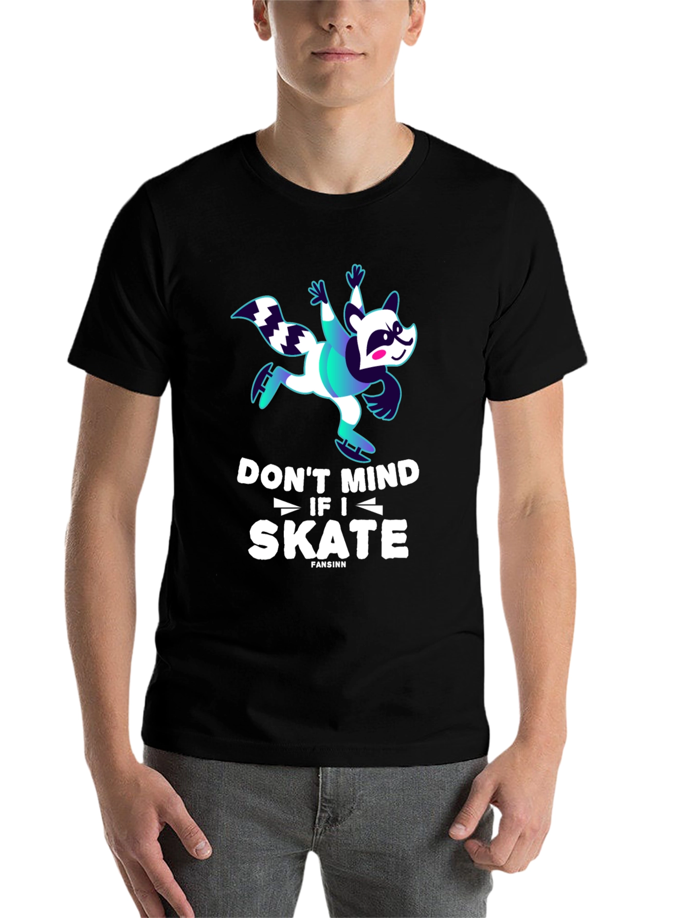 Black Funny Skater Raccoon Graphic T-Shirt view 7