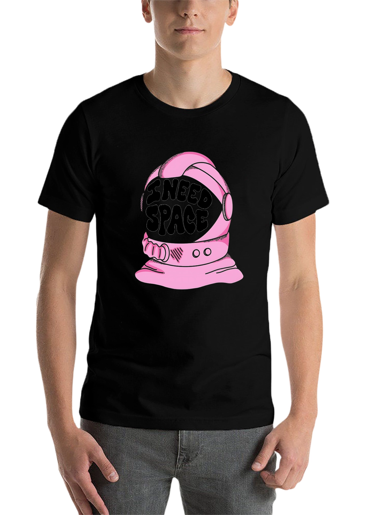 Black I Need Space T-Shirt - Astronaut Helmet Design view 7