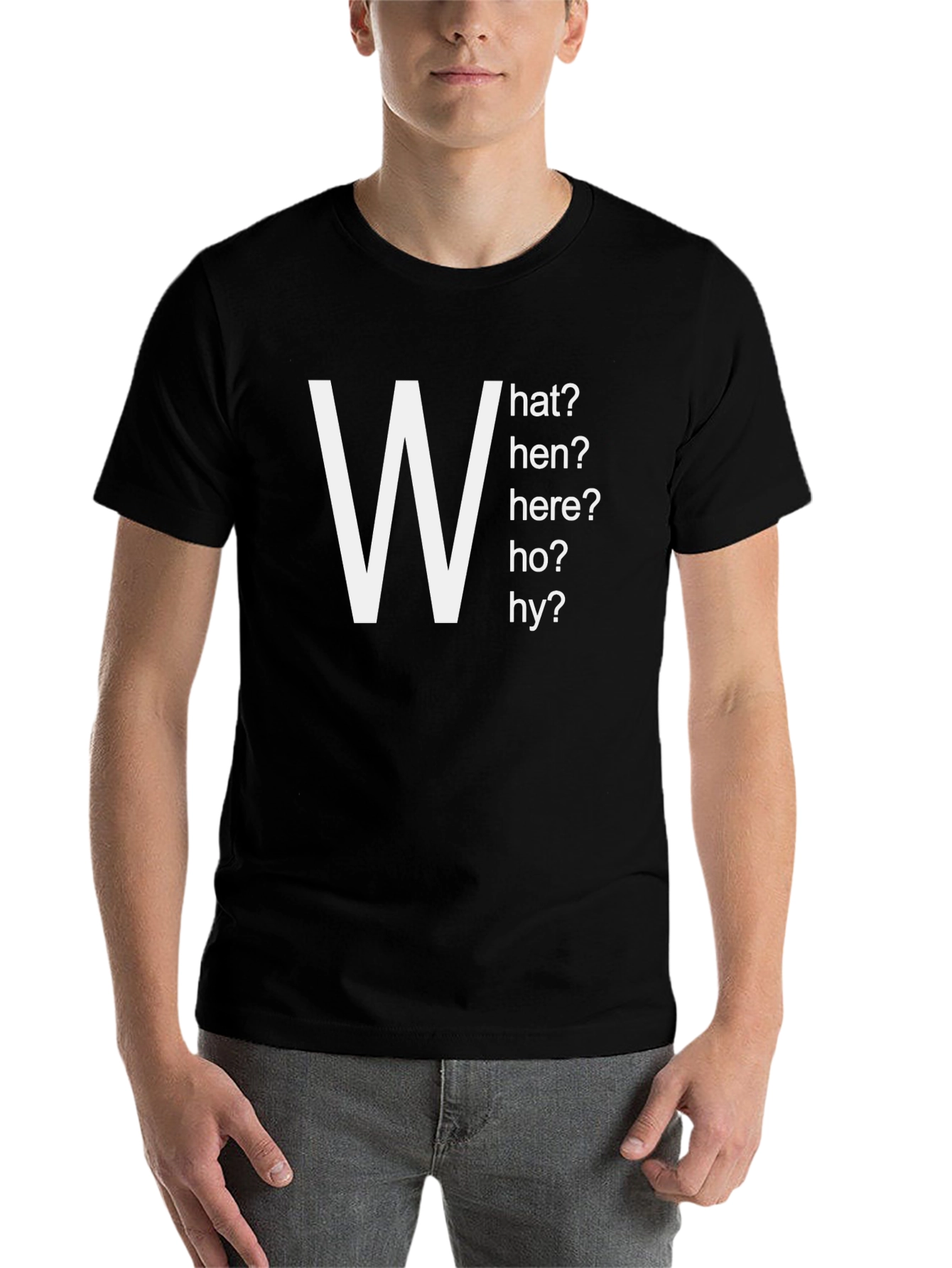 Black Men's "W" Question T-Shirt - Who What Where When Why view 7