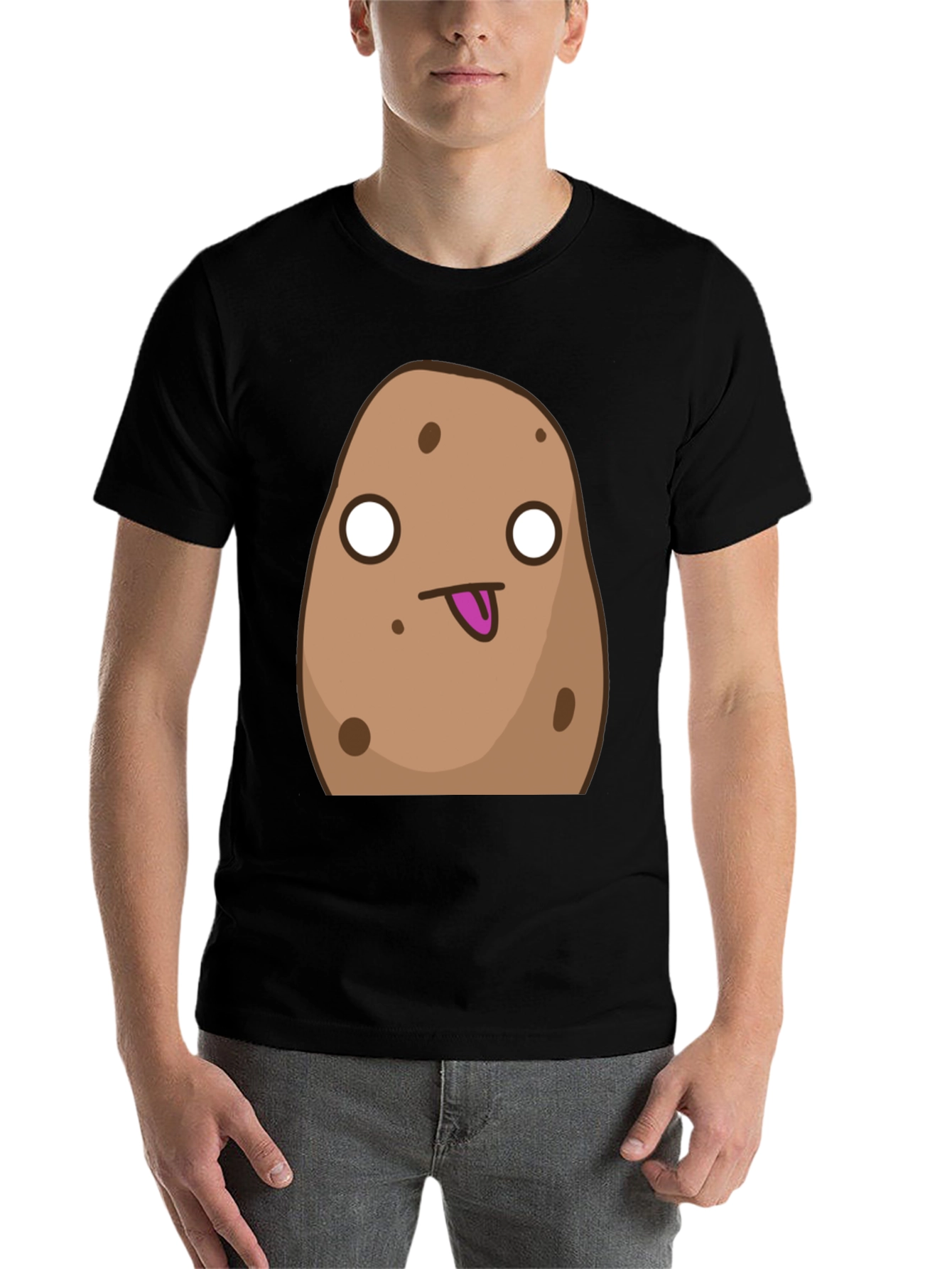 Black Funny Cartoon Potato Graphic Black T-Shirt view 7